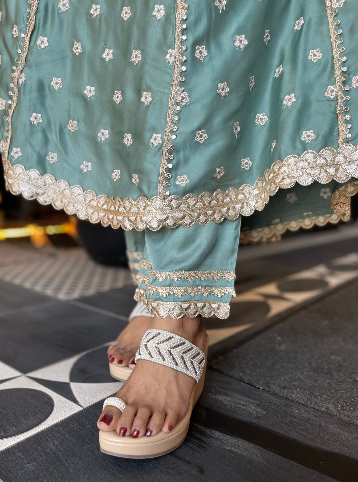 Louna Modal Satin Teal Blue Anarkali Kurta Set