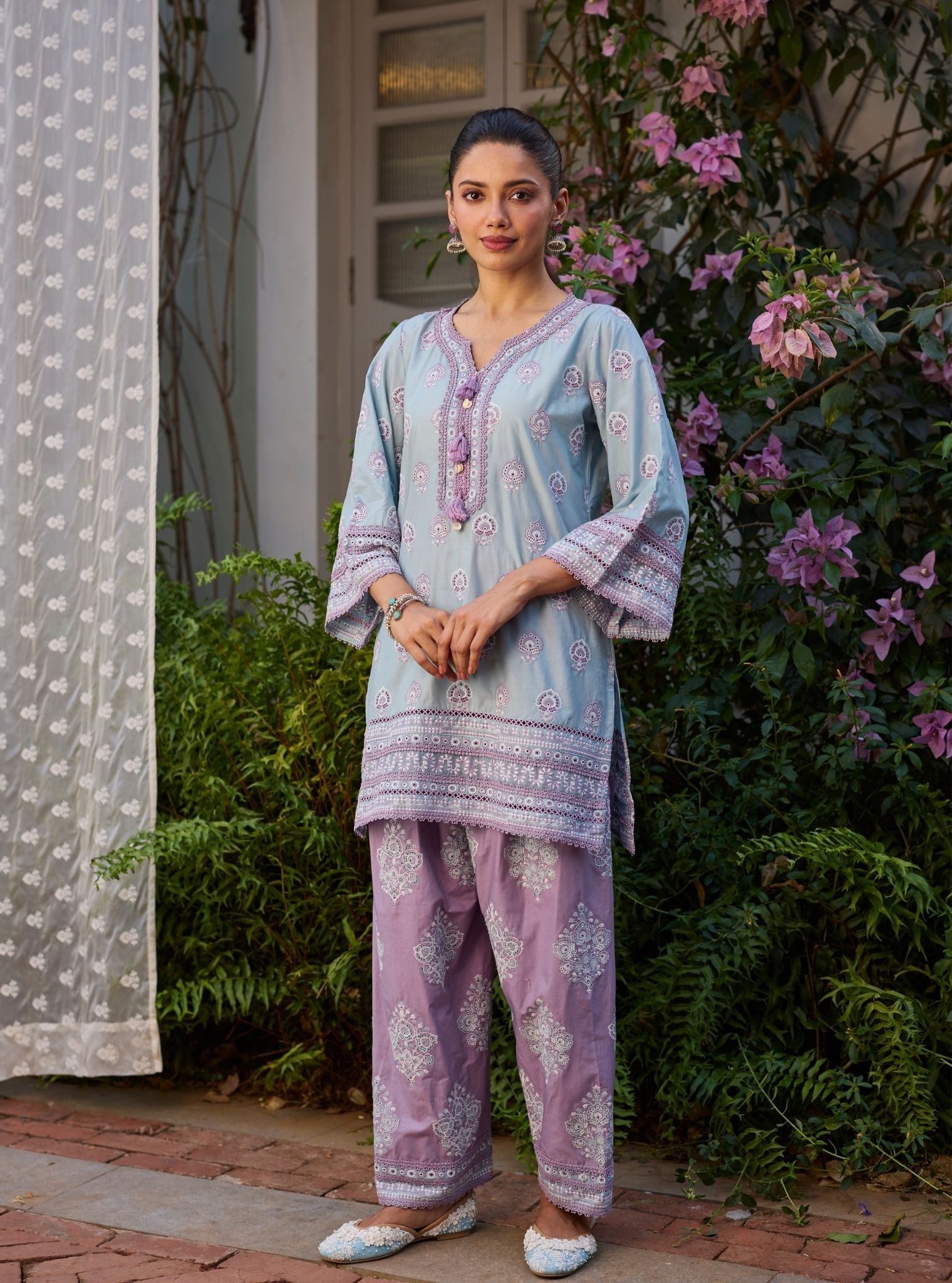 Ruo Supima Cotton Blue Kurta With Farshi Salwar