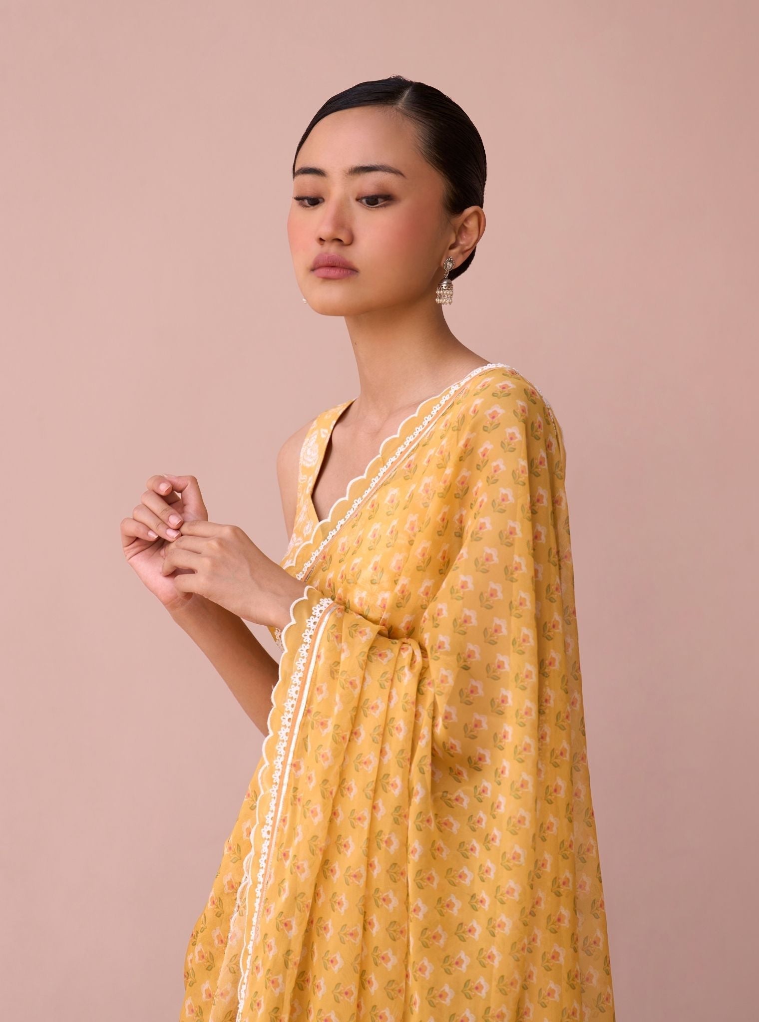 Clarimond Yellow Printed Organza Saree