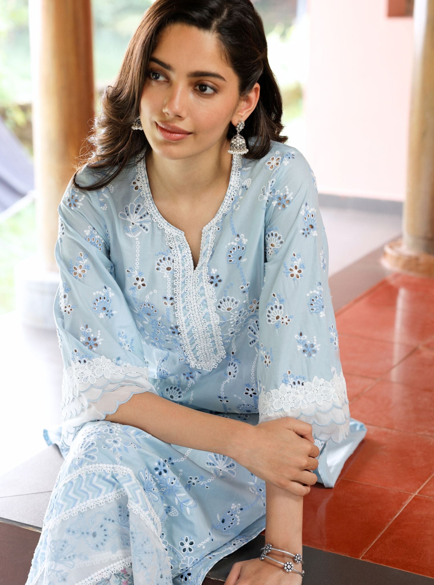 Nair Supima Cotton Light Blue Kurta Set