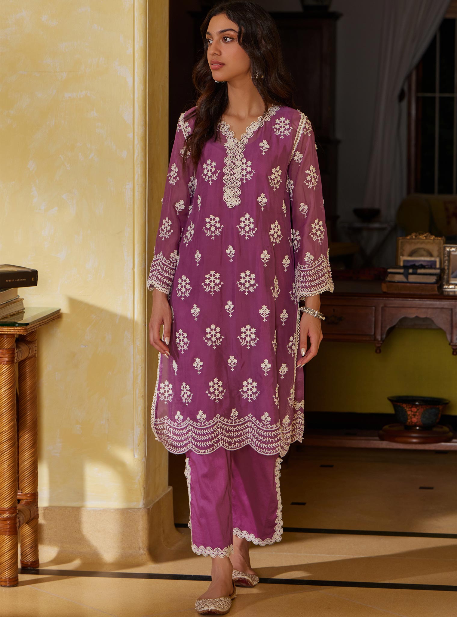 Aruni Organza Lilac Kurta with Pima Lilac Pant Set