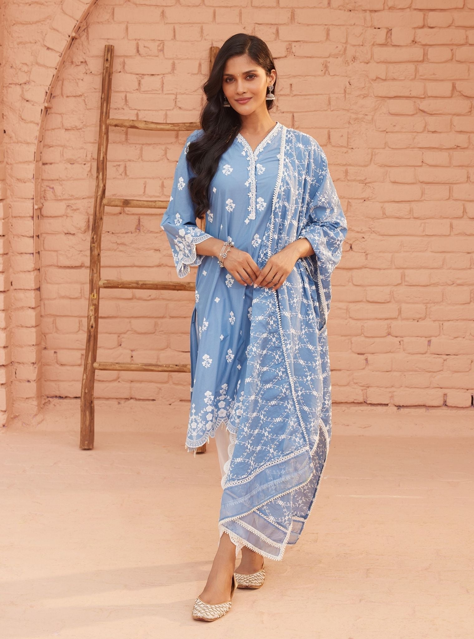 Ghita Supima Cotton Denim Kurta with Dhoti Pant Set