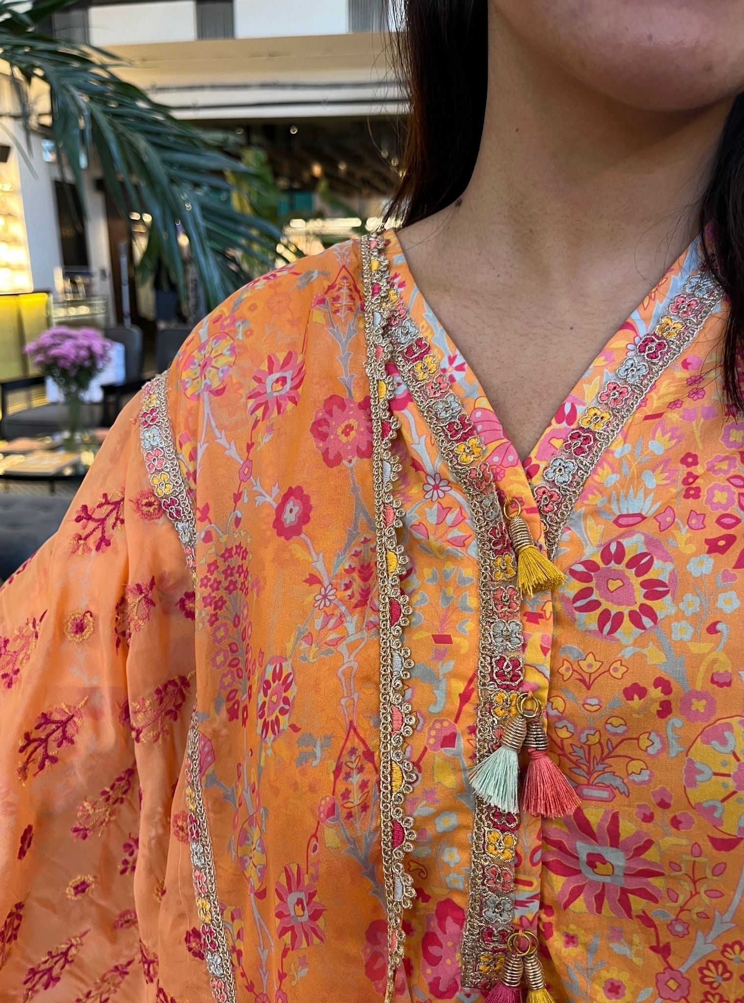 Florie Supima Cotton Printed Orange Kurta Set