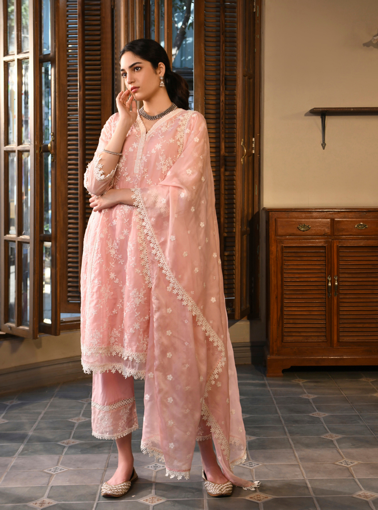 Hiyti Organza Pink Kurta Set