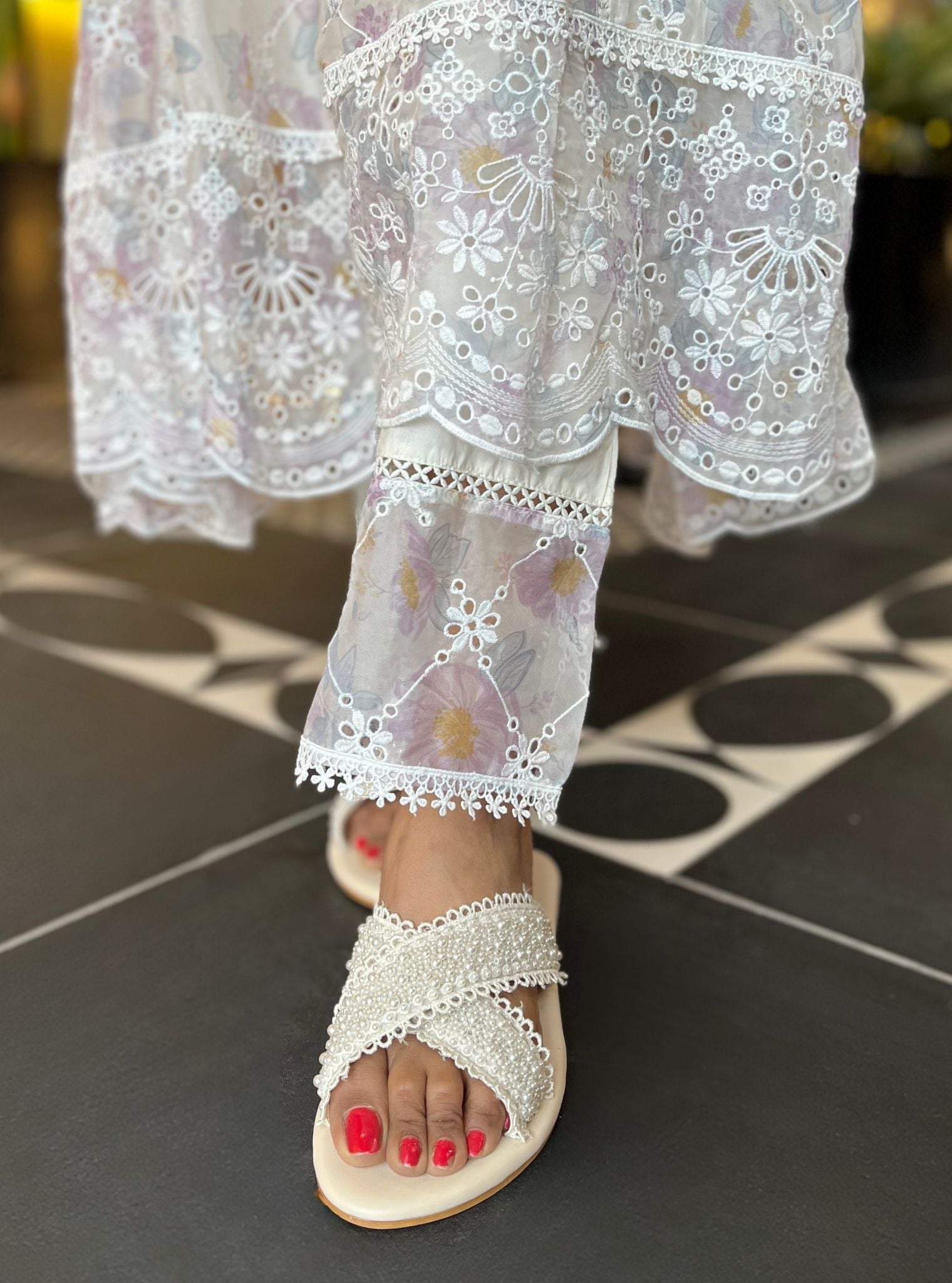 Idika Organza Printed White Anarkali Kurta Set