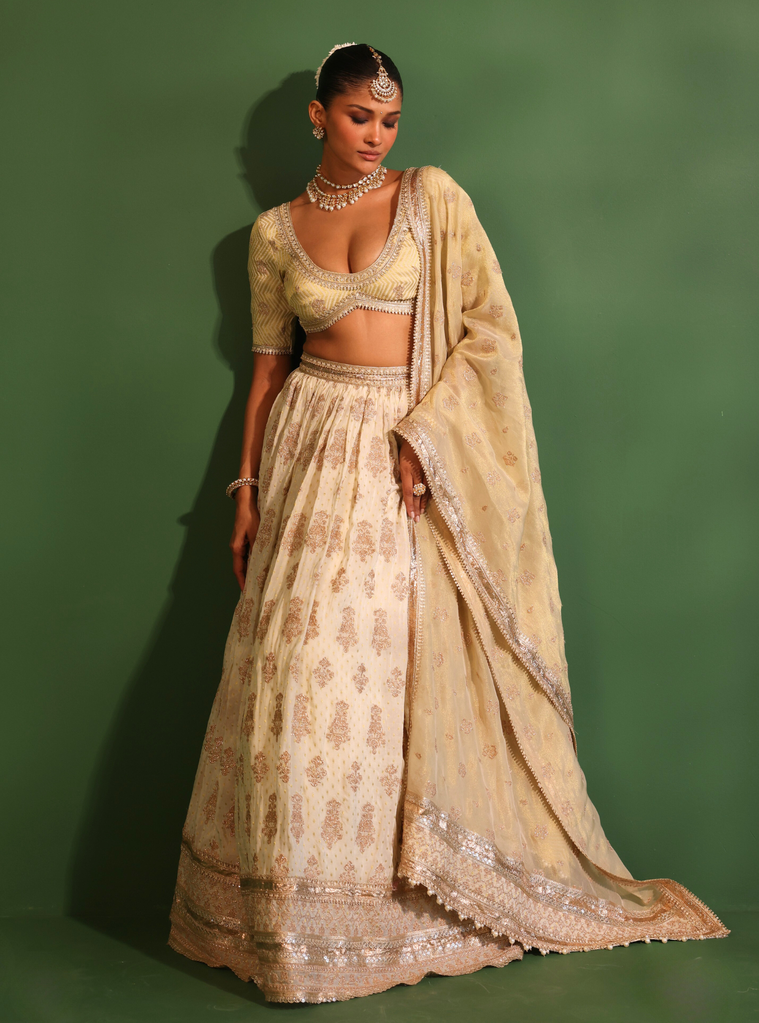 Rang Banarsi Off White Lehenga