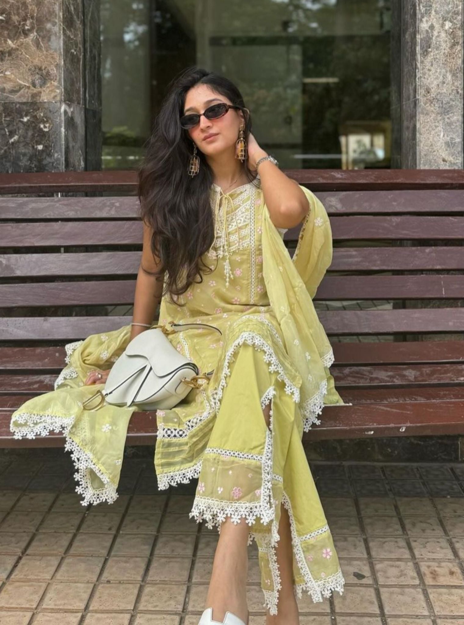 Simin Organza Lime Kurta Set