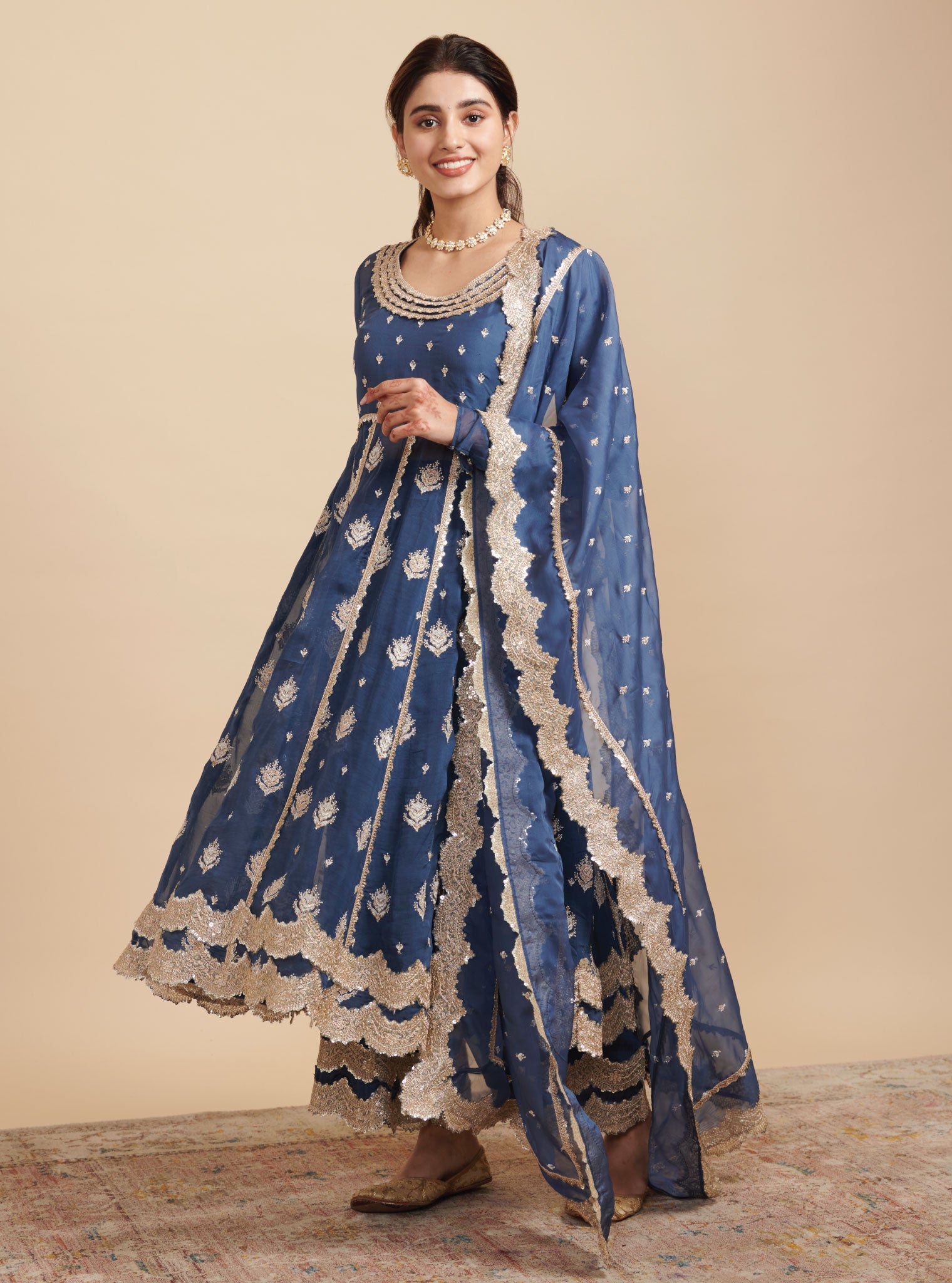 Gulabo Organza Navy Anarkali Kurta Set