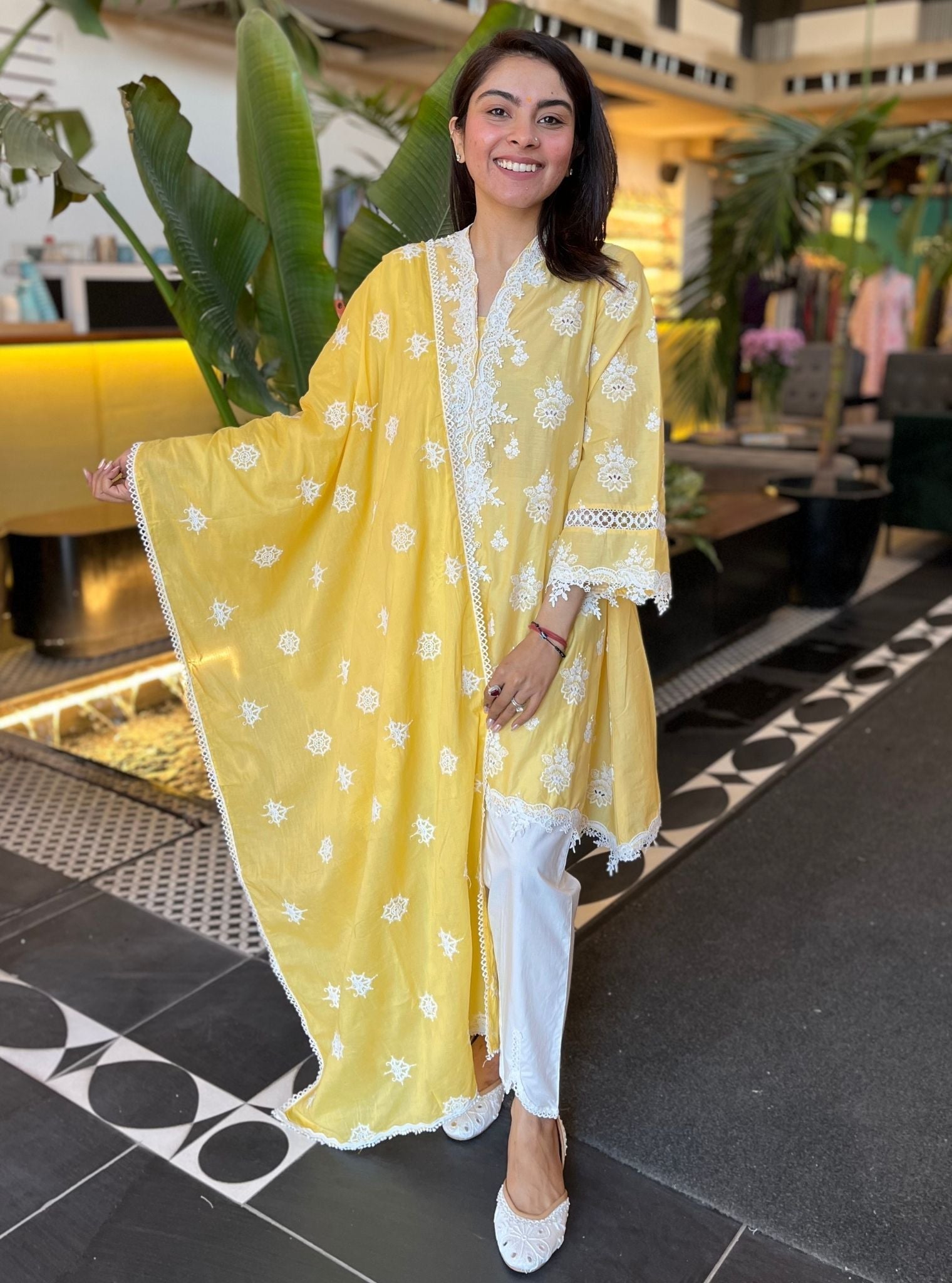 Esteve Supima Cotton Yellow Kurta Set