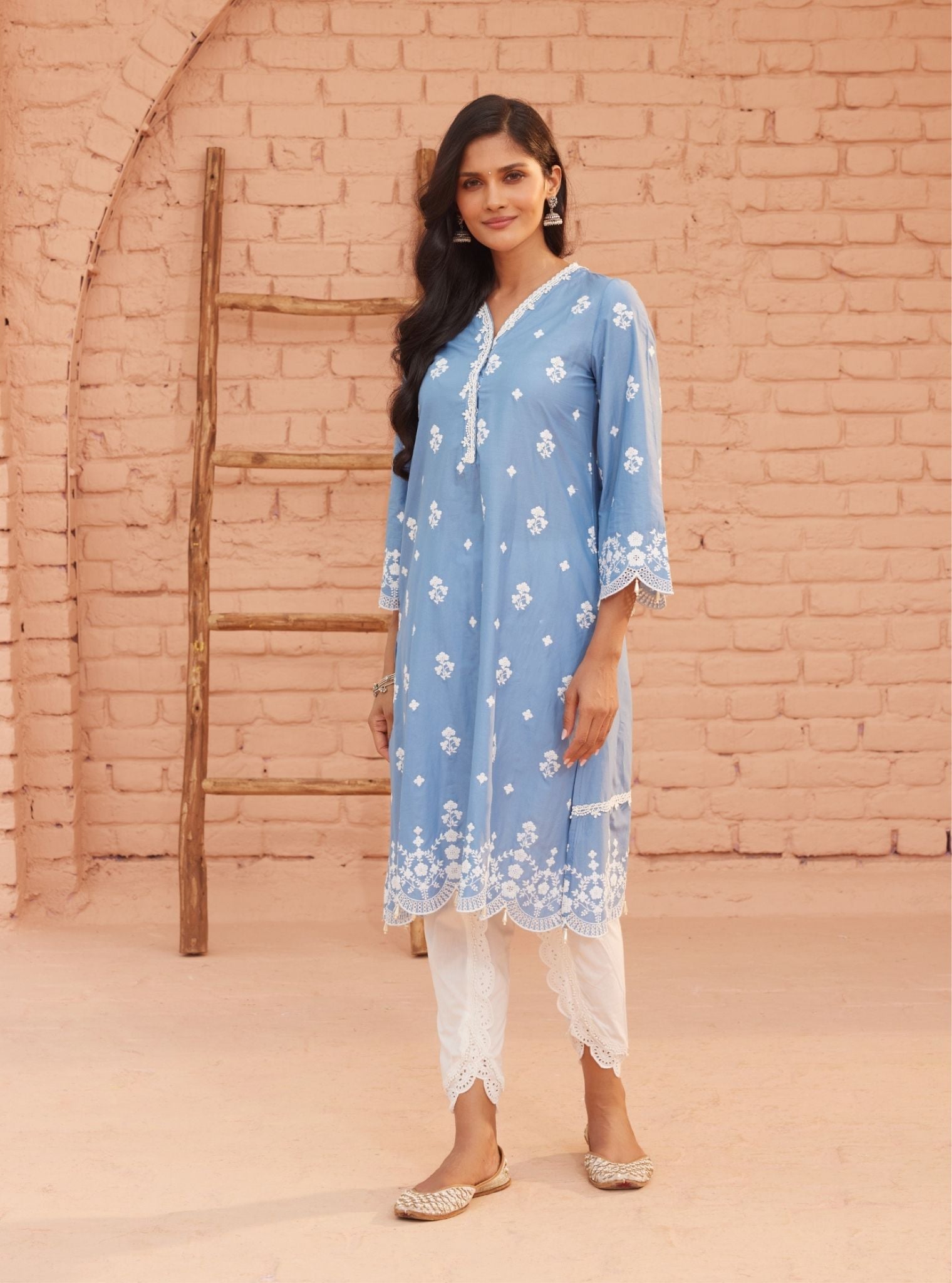 Ghita Supima Cotton Denim Kurta with Dhoti Pant Set