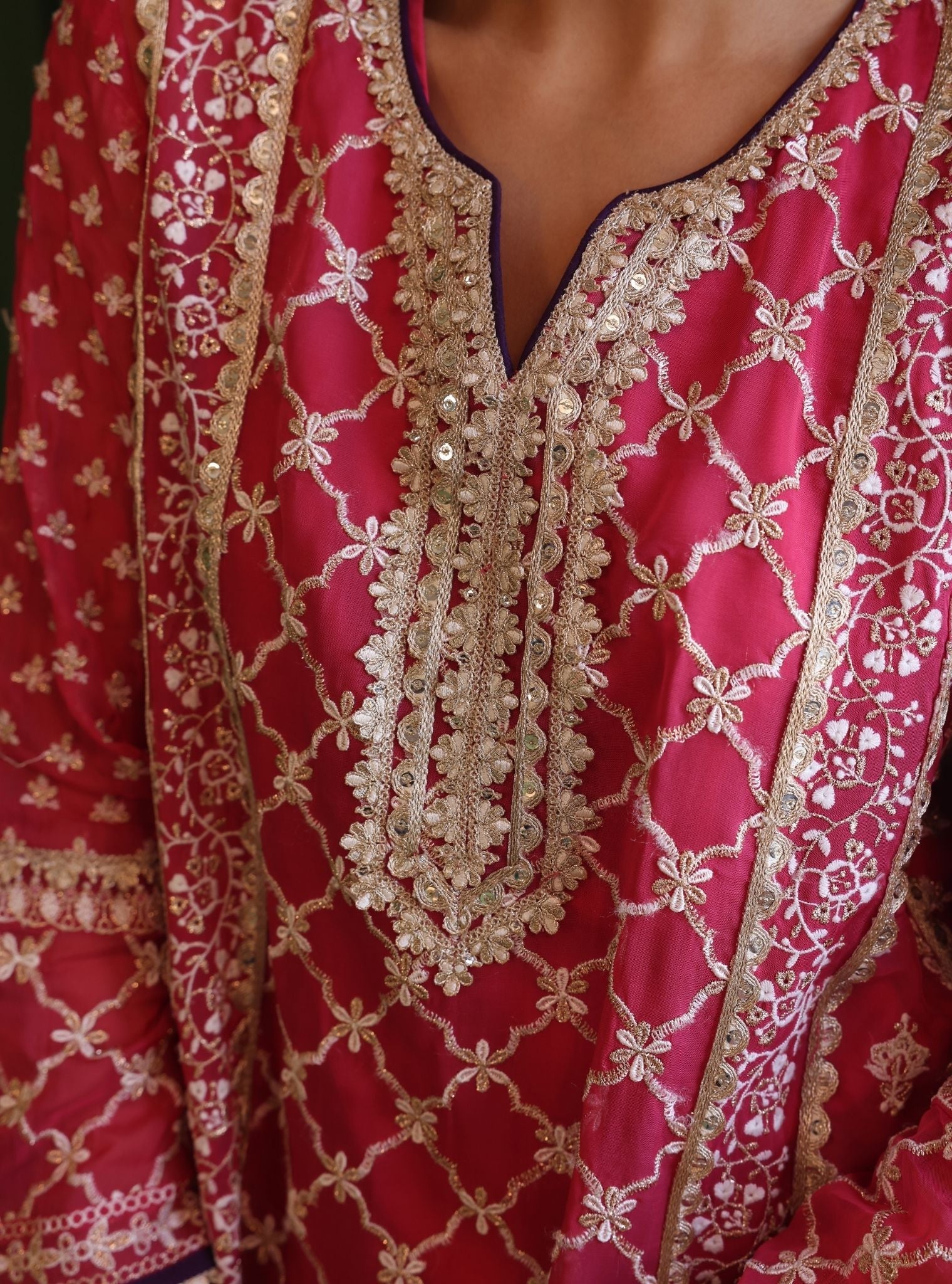 Suhana Organza Fuschia Kurta Set