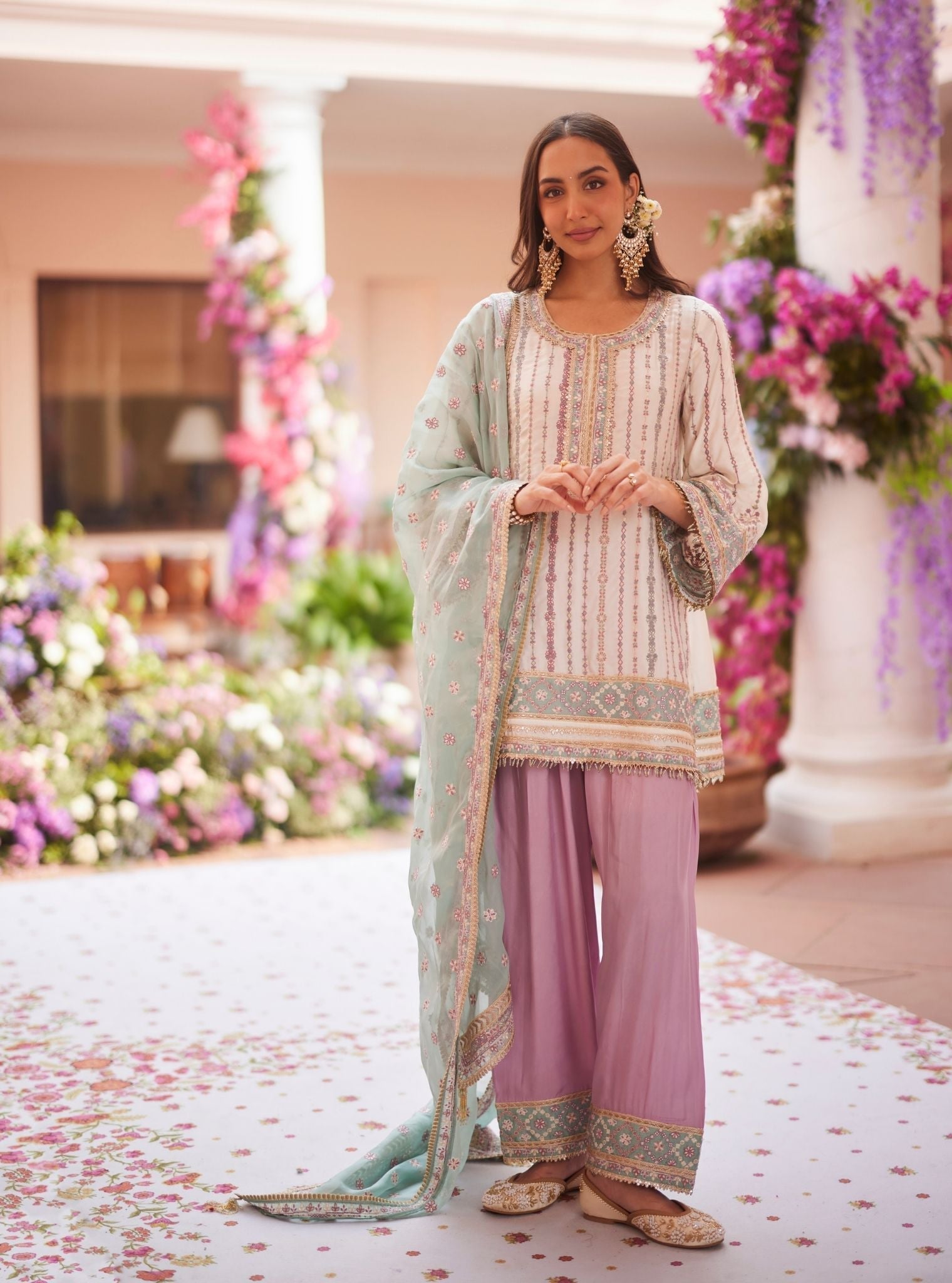 Jhumri Cupro Satin Off White Kurta With Farshi Salwar