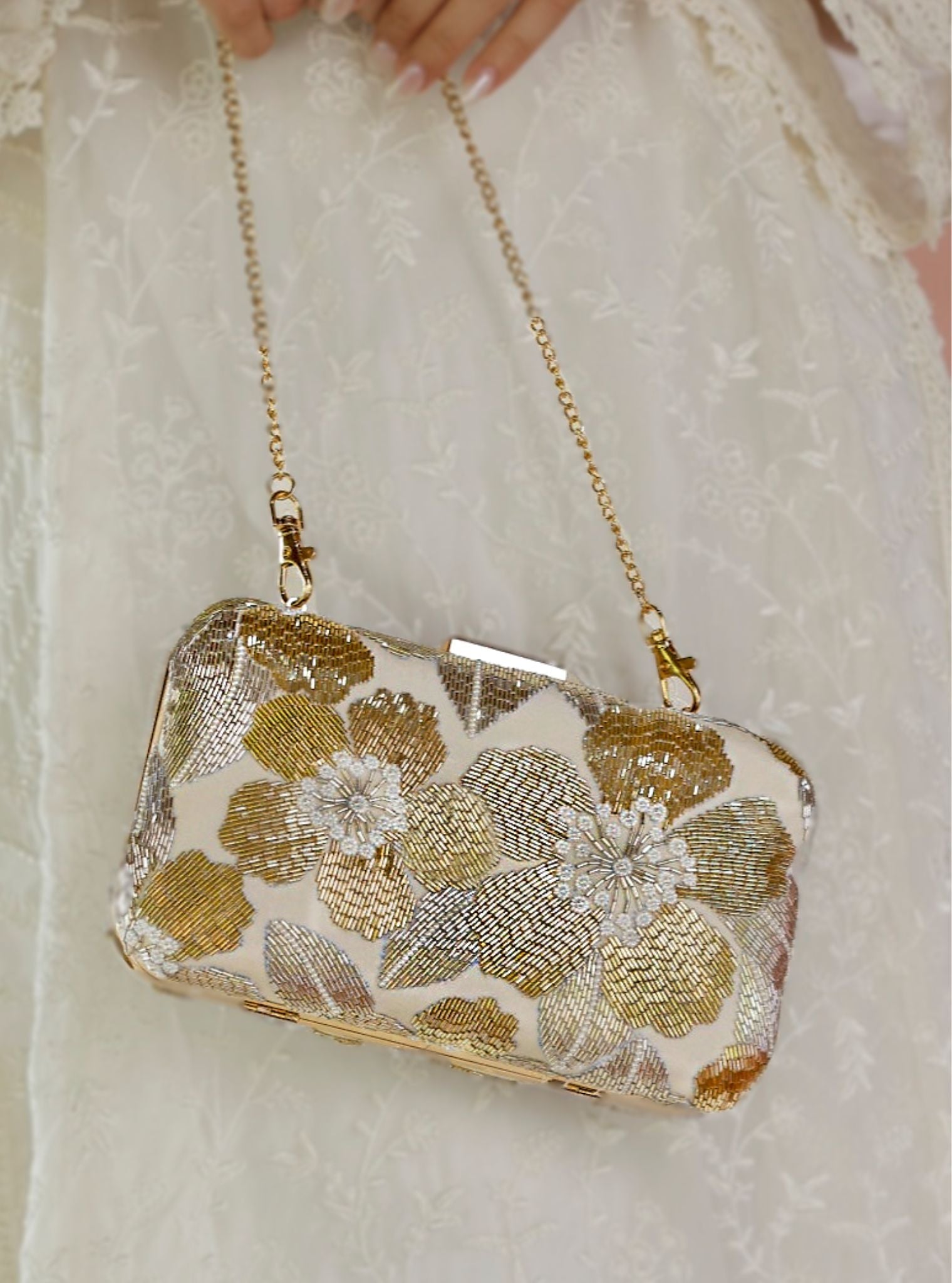Mulmul Kamya Gold Clutch Bag