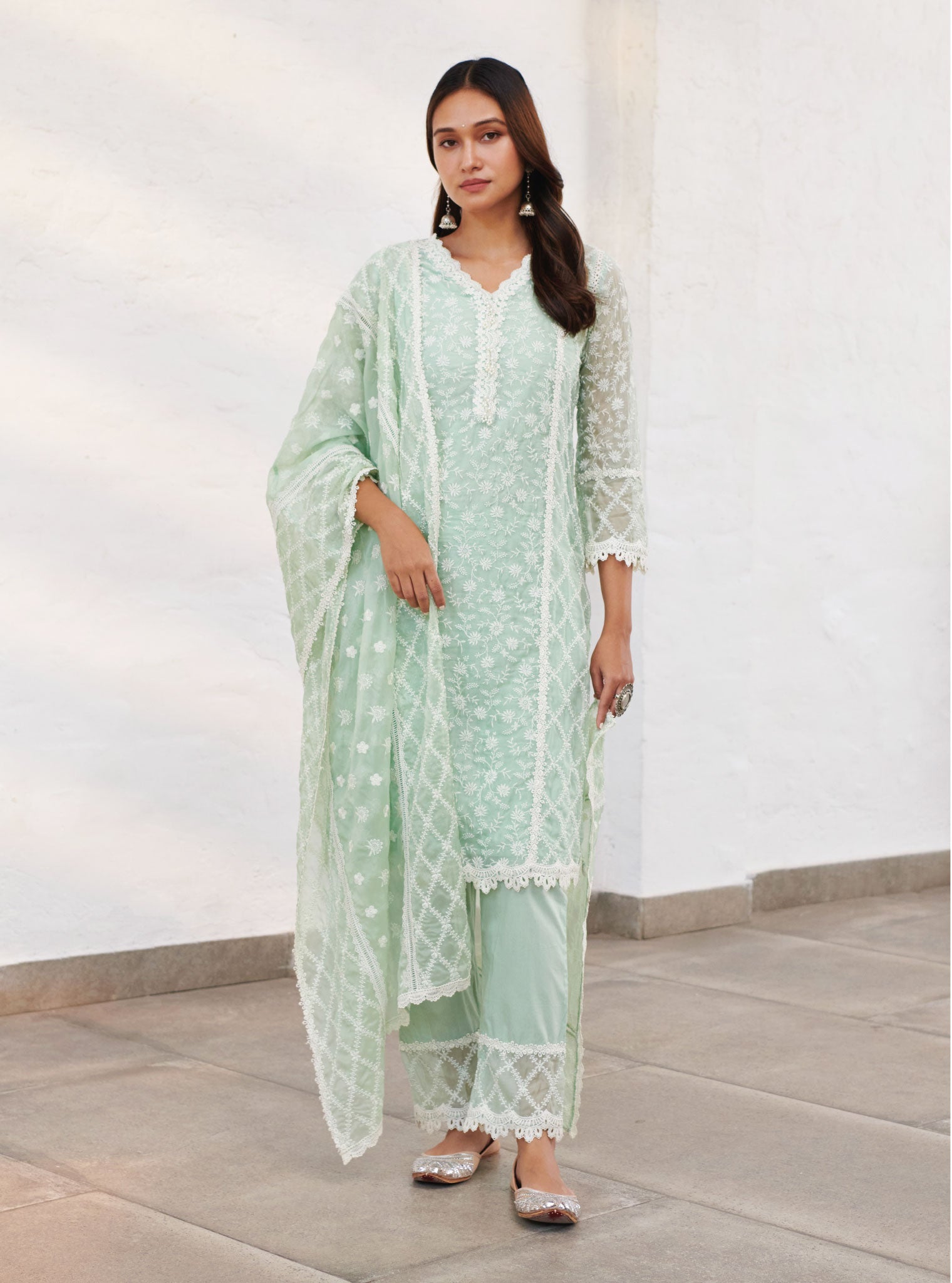 Sunderland Organza Green Kurta Set