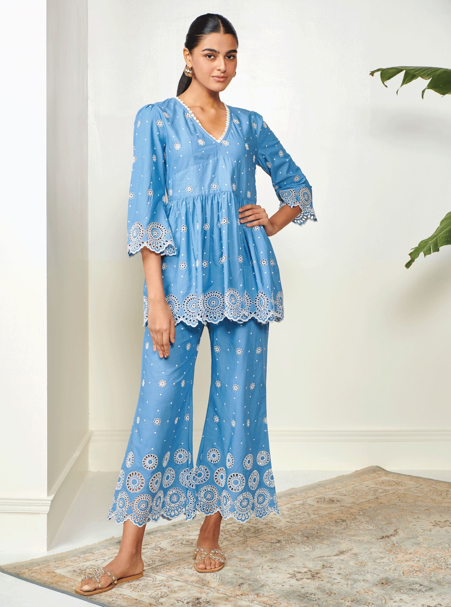 Aurelia Supima Cotton Denim Top with Bell Bottom Set