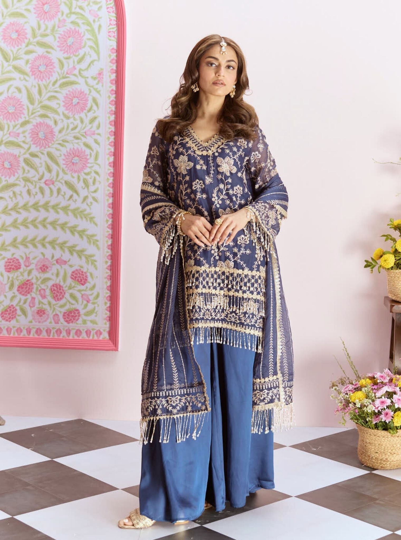 Raag Organza Navy Kurta Set