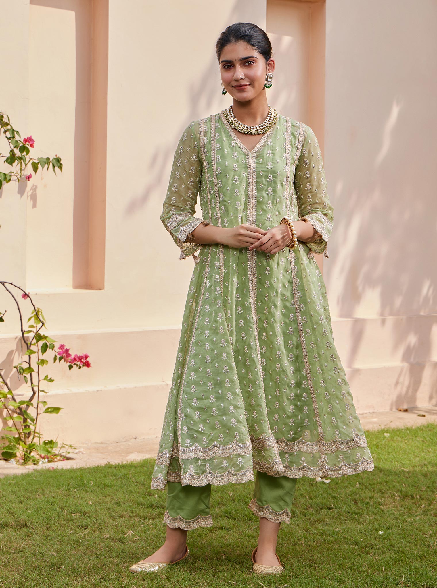 Smera Organza Green Anarkali Kurta Set