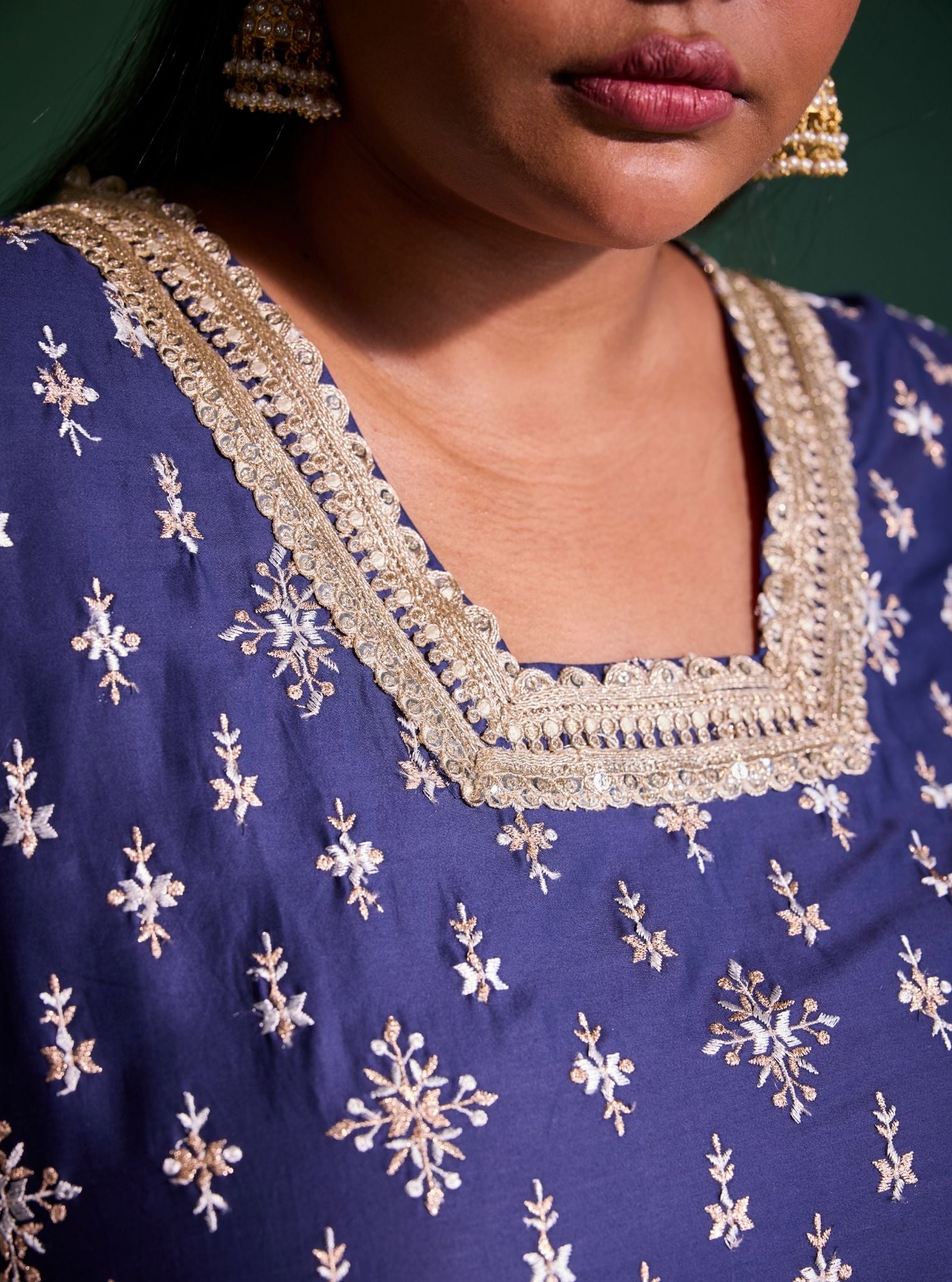 Kalander Pima Satin Navy Kurta Set