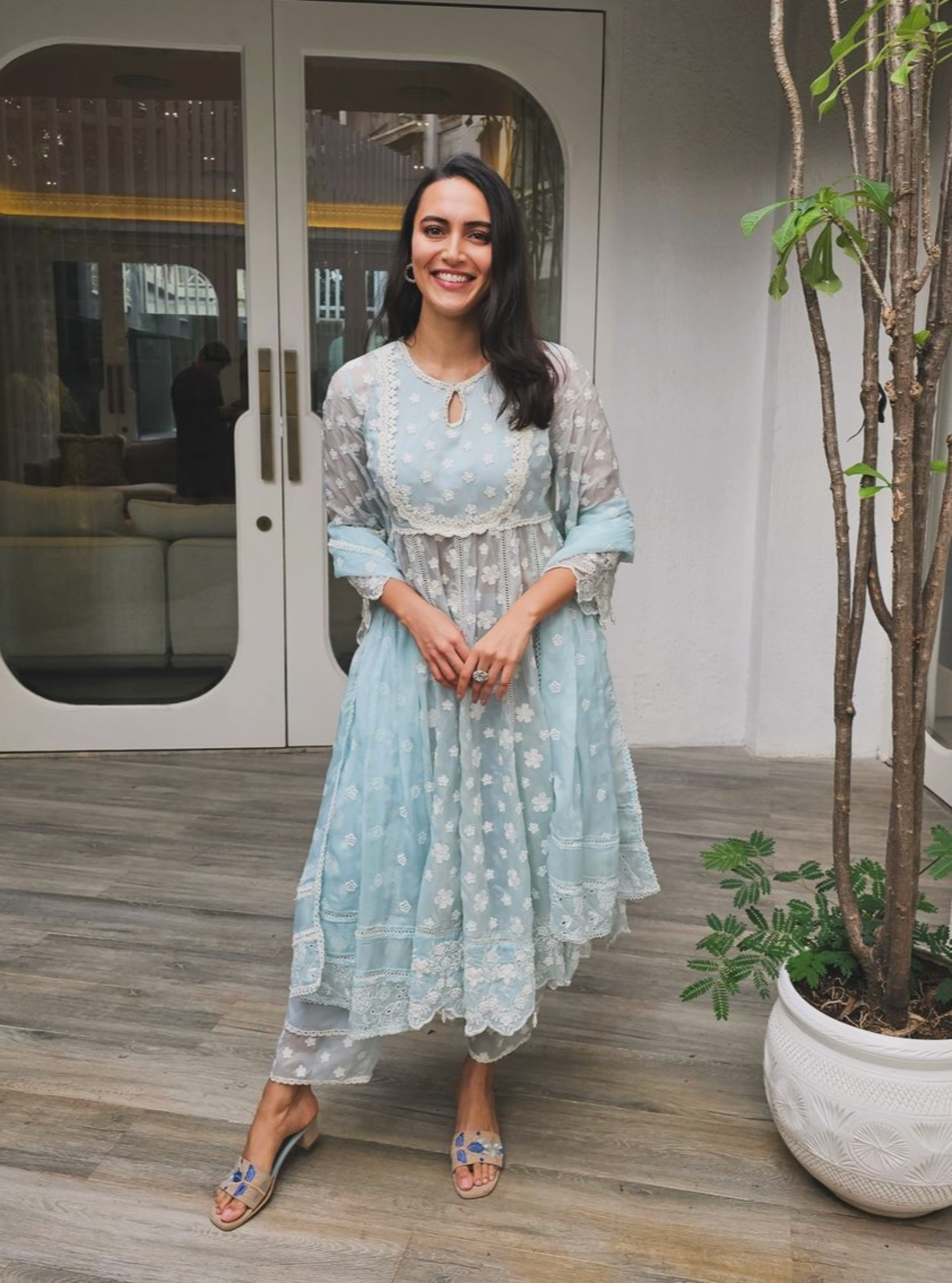 Souri Organza Light Blue Anarkali Kurta Set