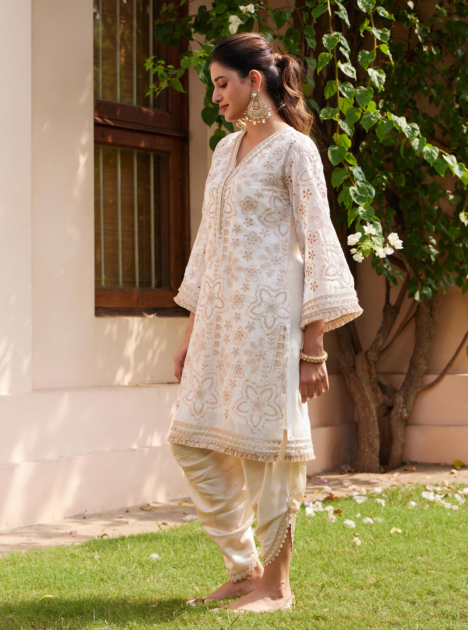 Ekani Organza Off White Kurta with Salwar Set
