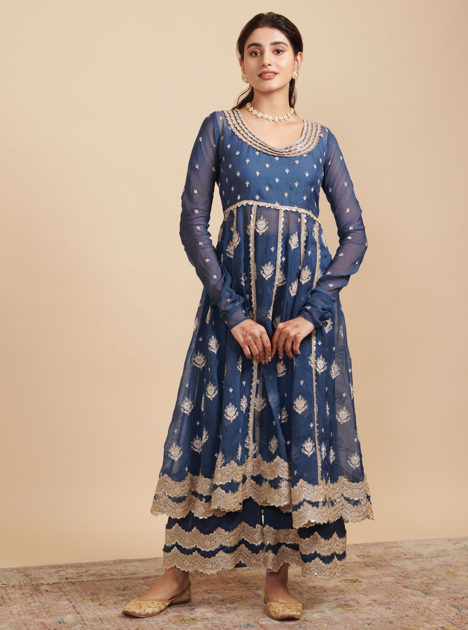 Gulabo Organza Navy Anarkali Kurta Set