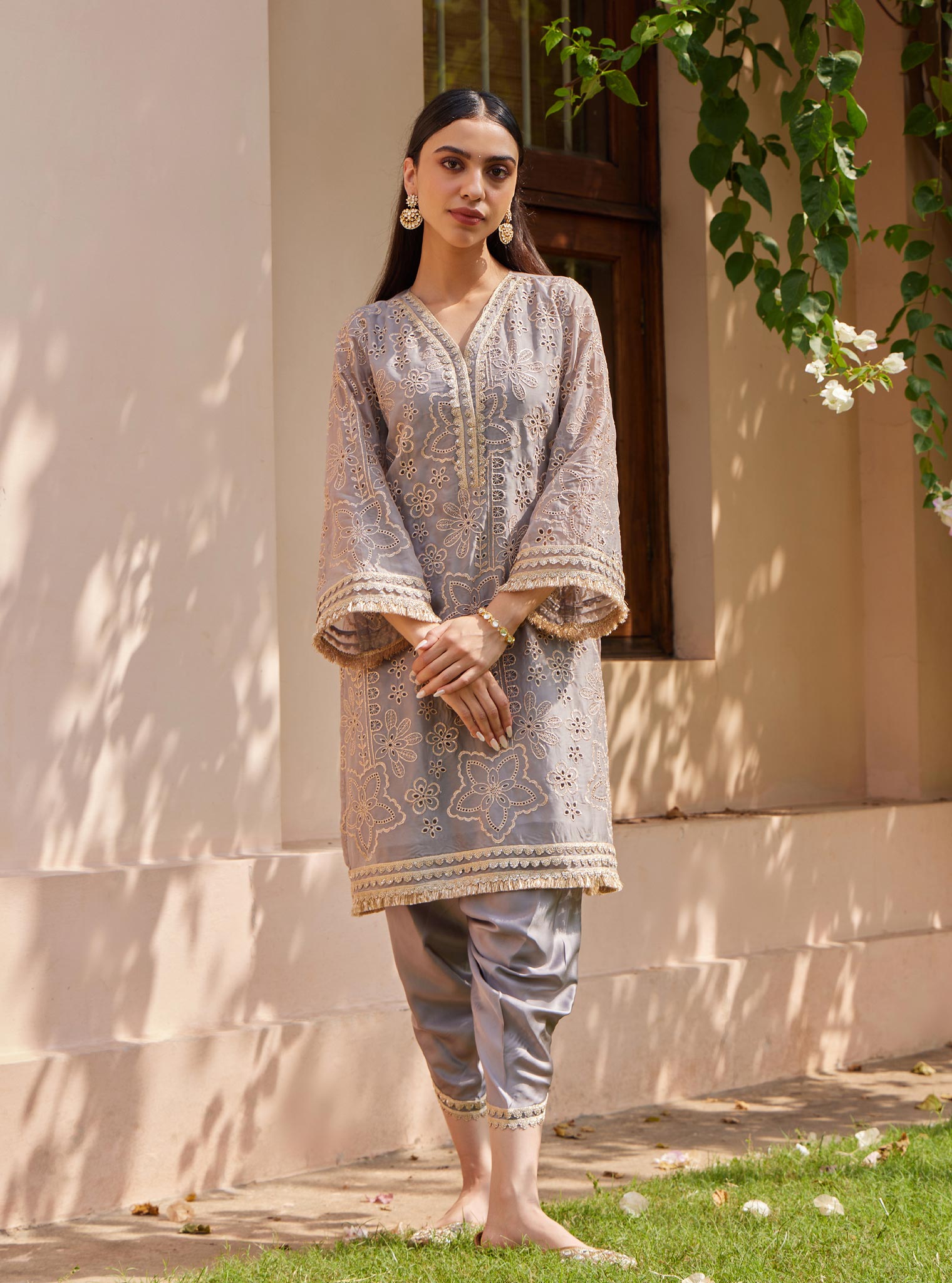 Ekani Organza Grey Kurta with Salwar Set