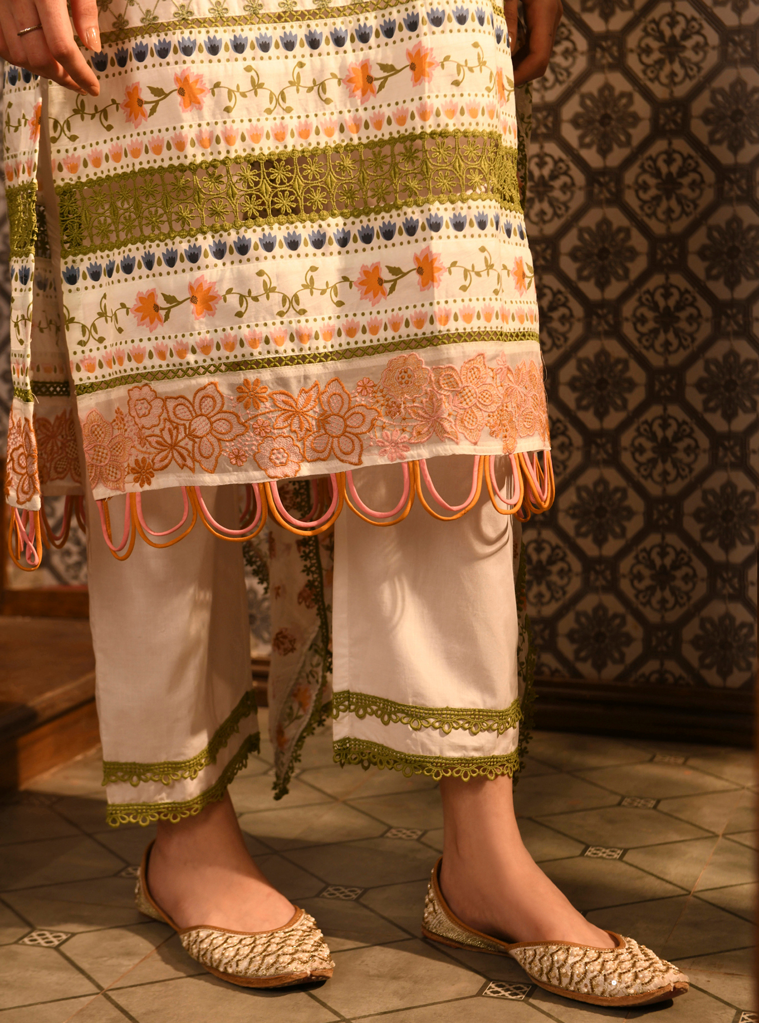 Sanny Supima Cotton Printed White Kurta Set