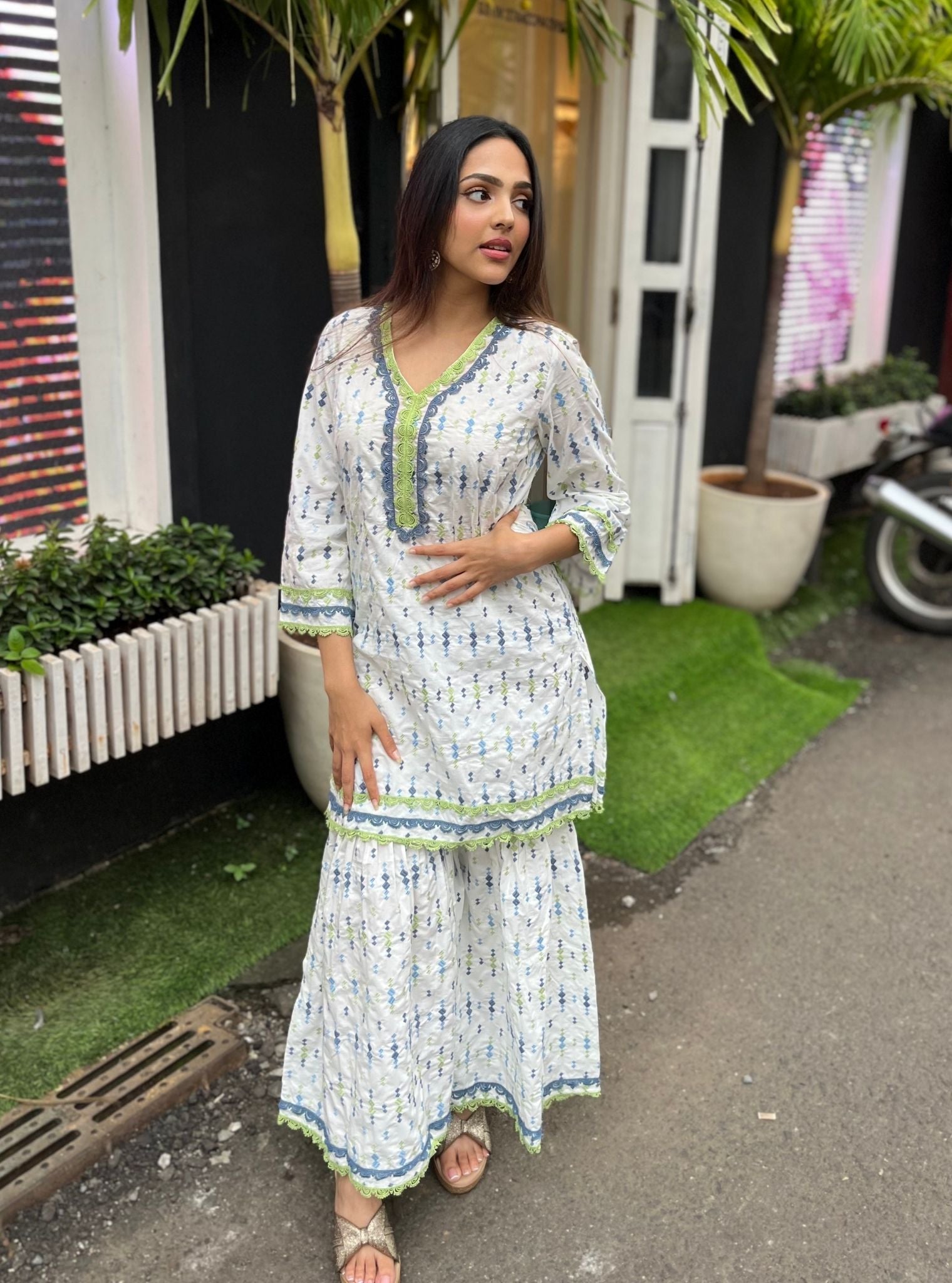 Lyanna Supima Cotton White Kurta with Garara Set