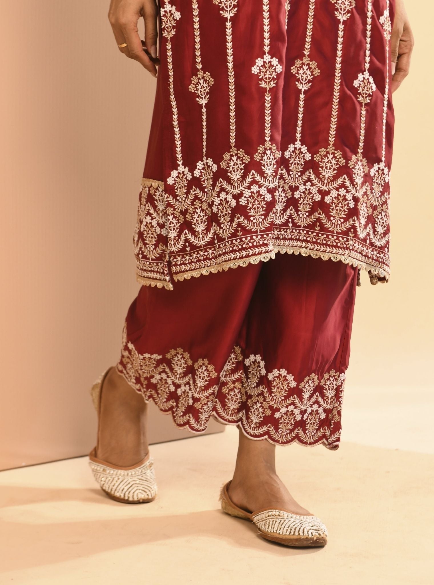 Zoya Cupro Wine Kurta Set