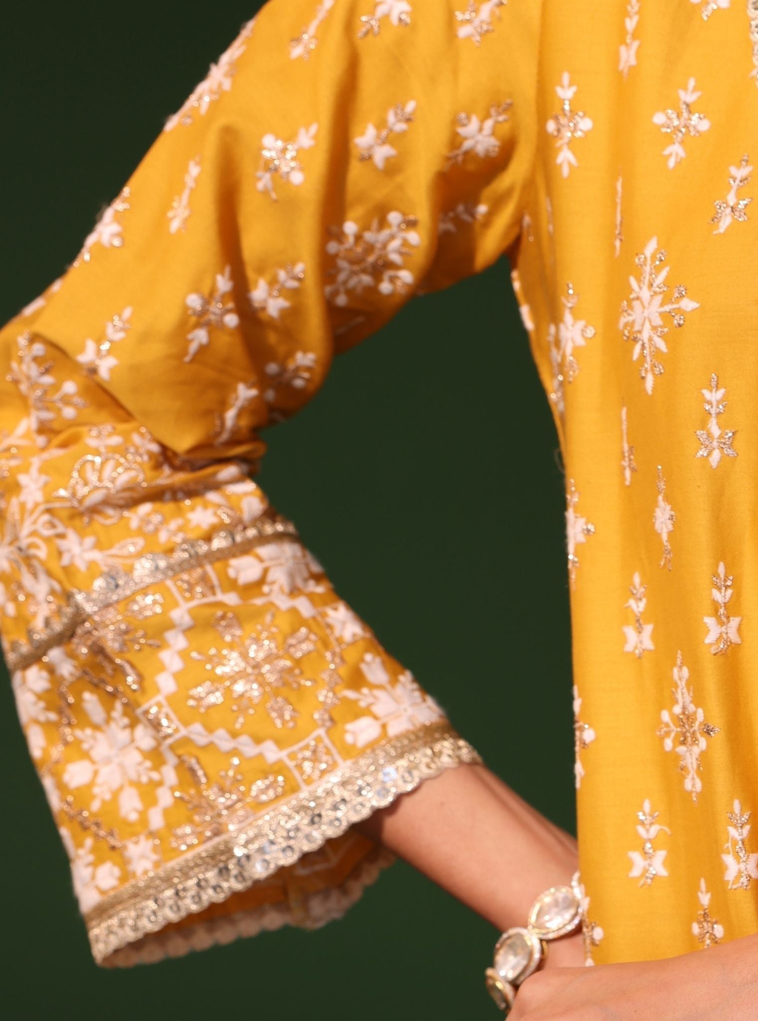 Kalander Pima Satin Yellow Kurta Set