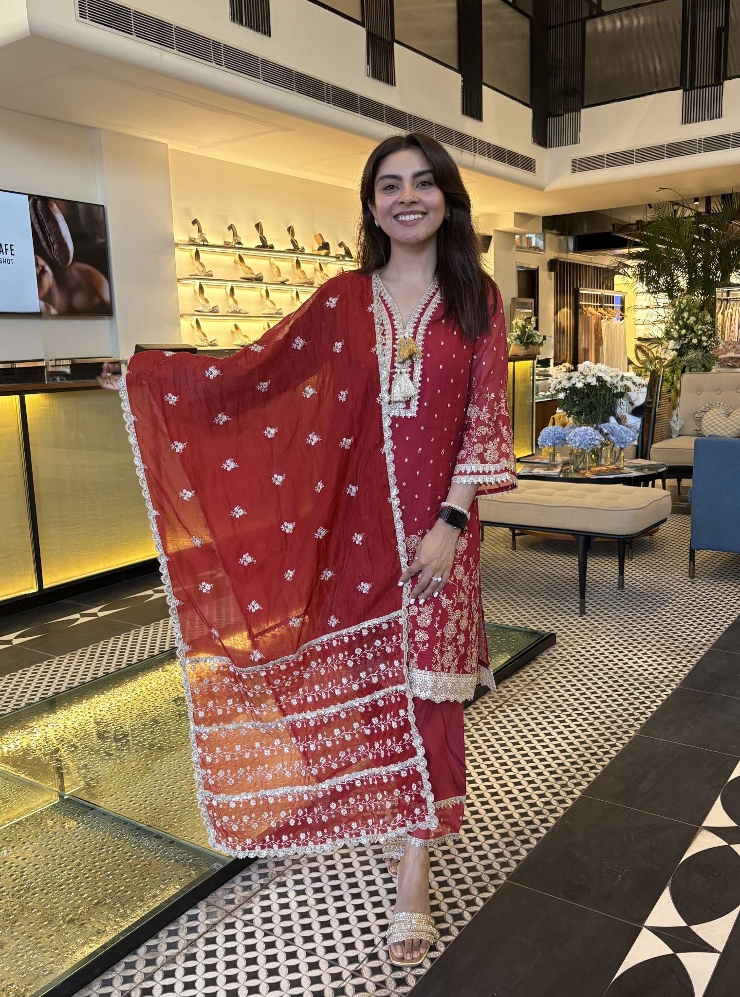 Gajra Organza Red Kurta Set