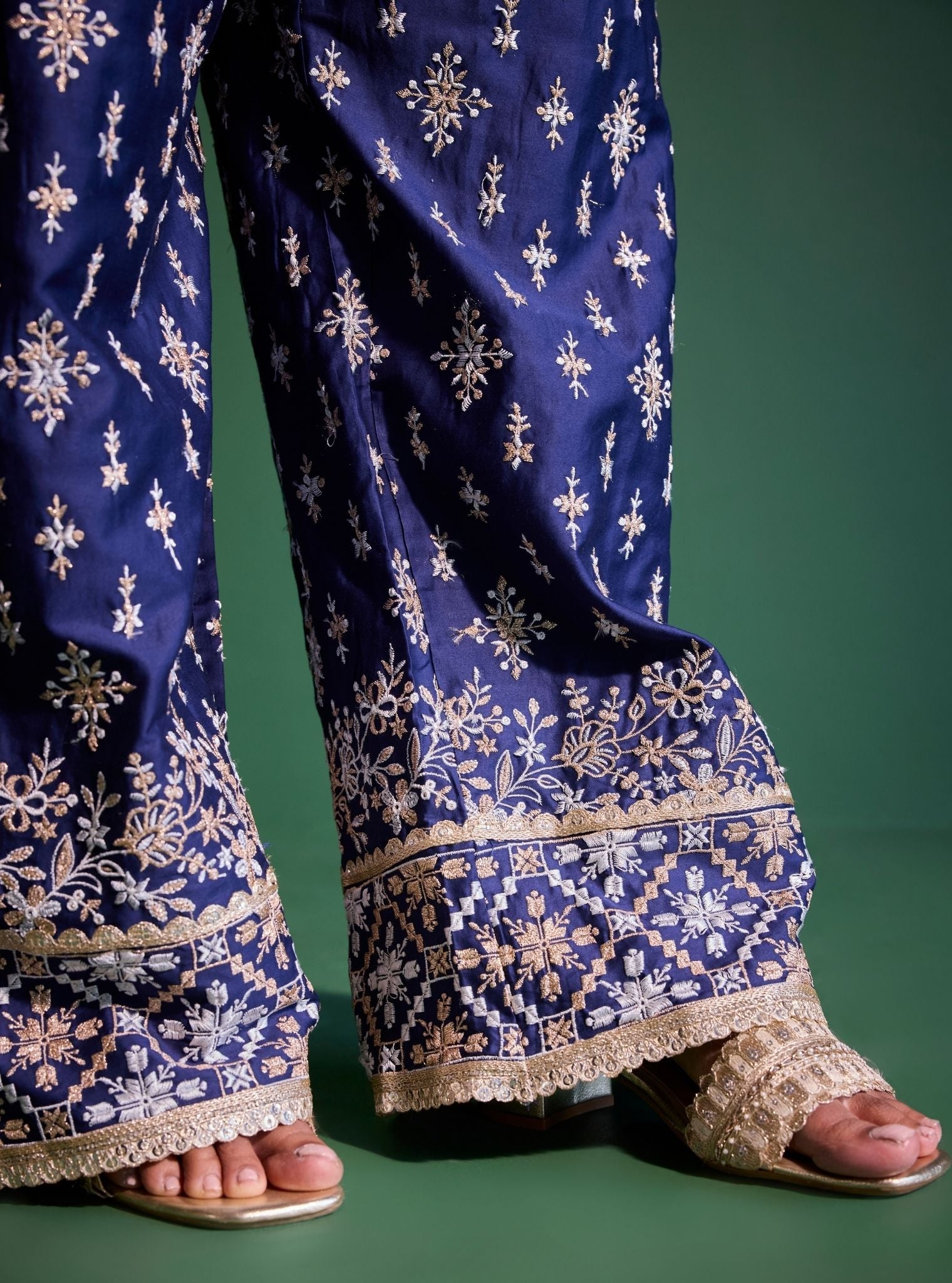 Kalander Pima Satin Navy Kurta Set