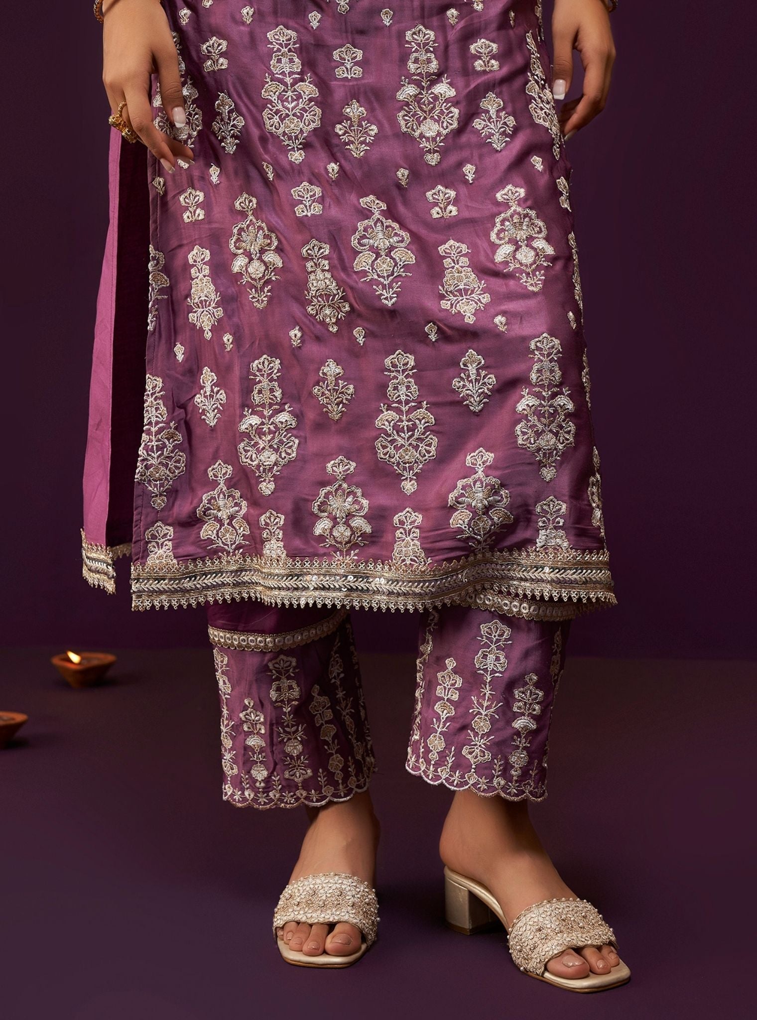 Florentina Cupro Satin Purple Kurta Set