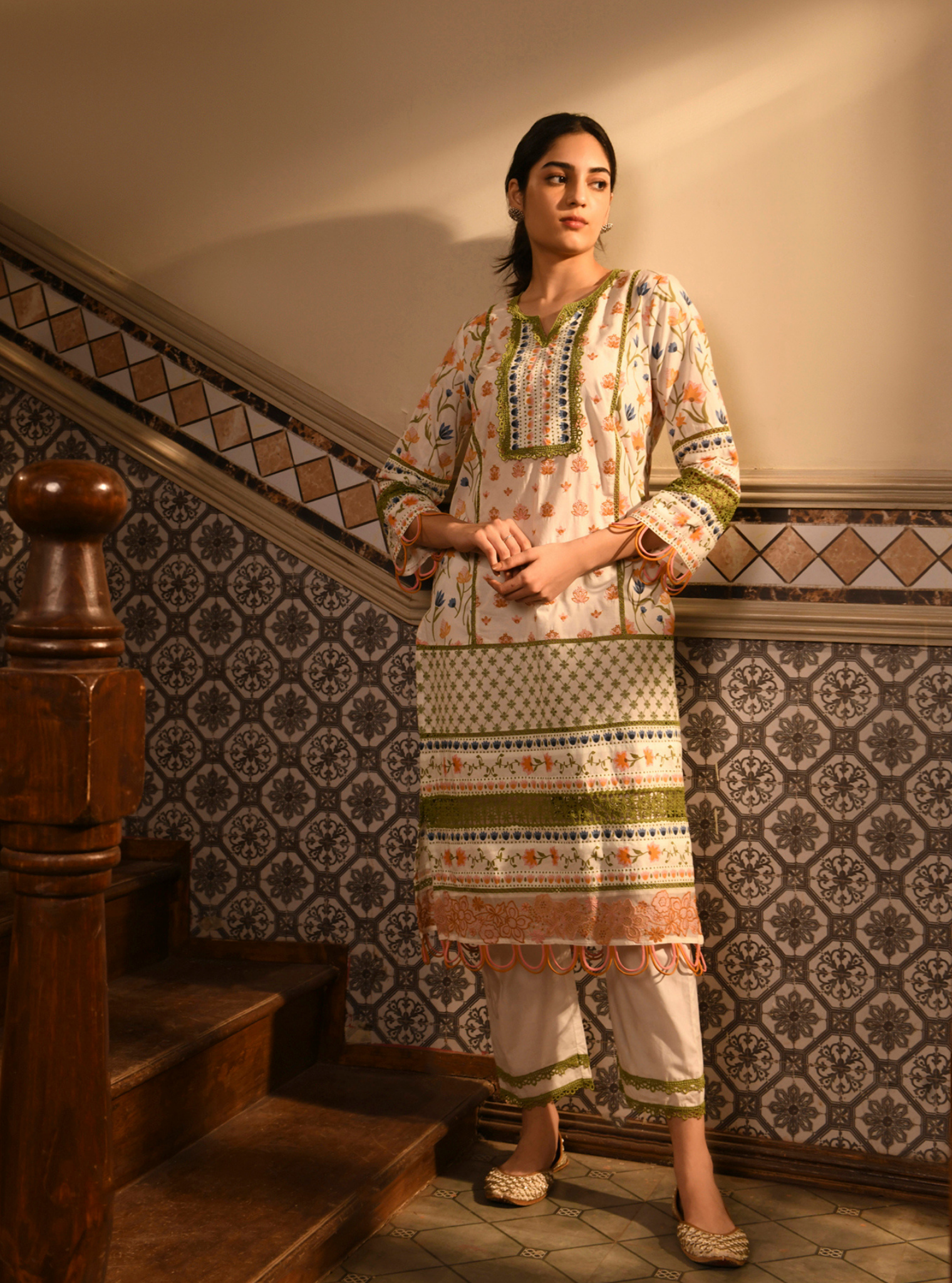 Sanny Supima Cotton Printed White Kurta Set