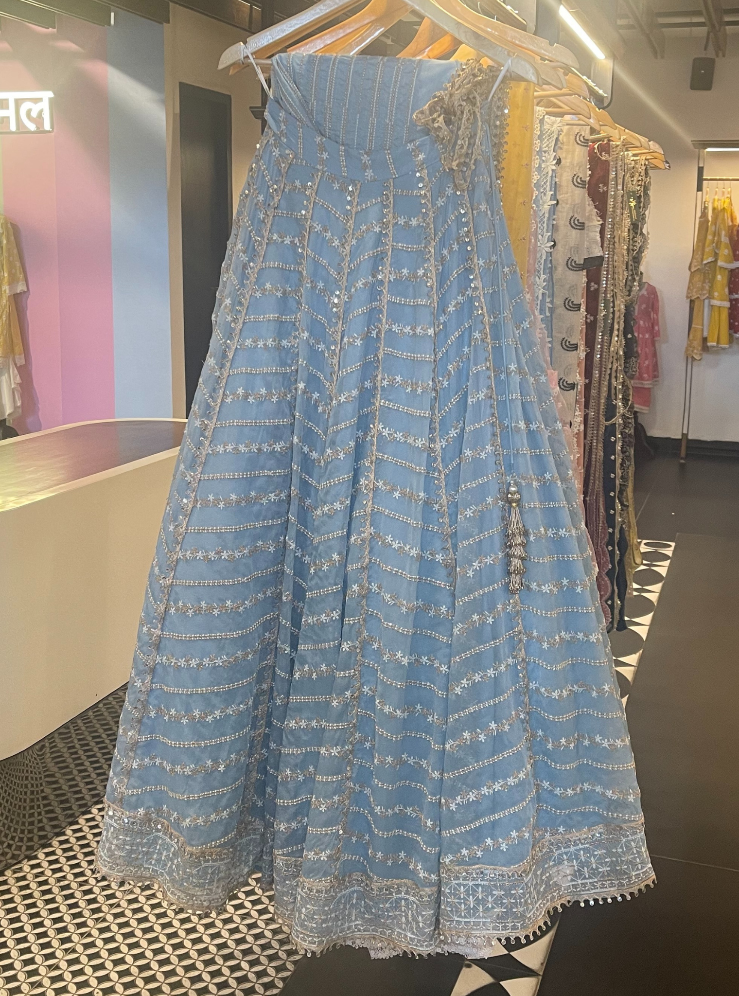 Gulmohar Organza Blue Lehenga