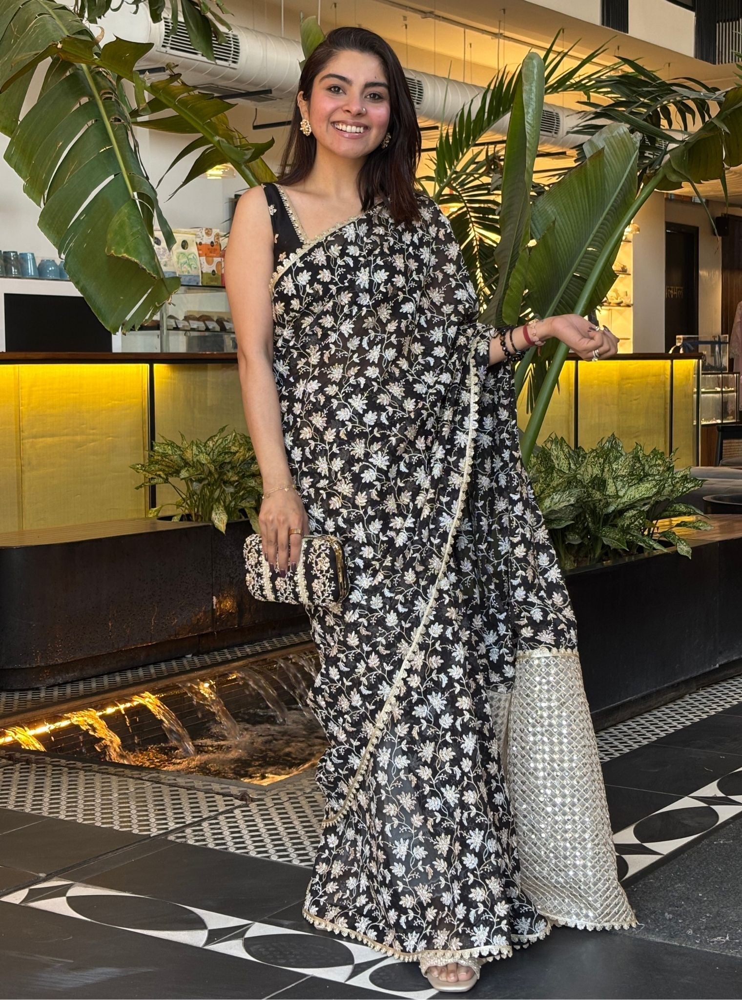 Jeannie Organza Black Saree