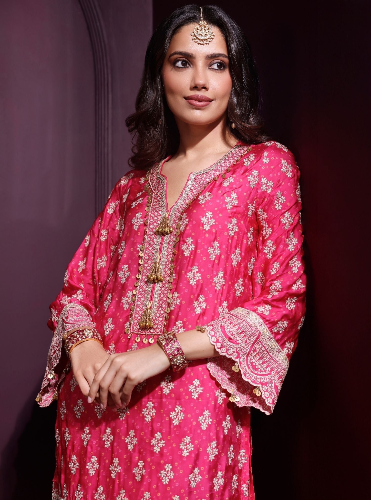 Elira Cupro Satin Fuschia Kurta Sets