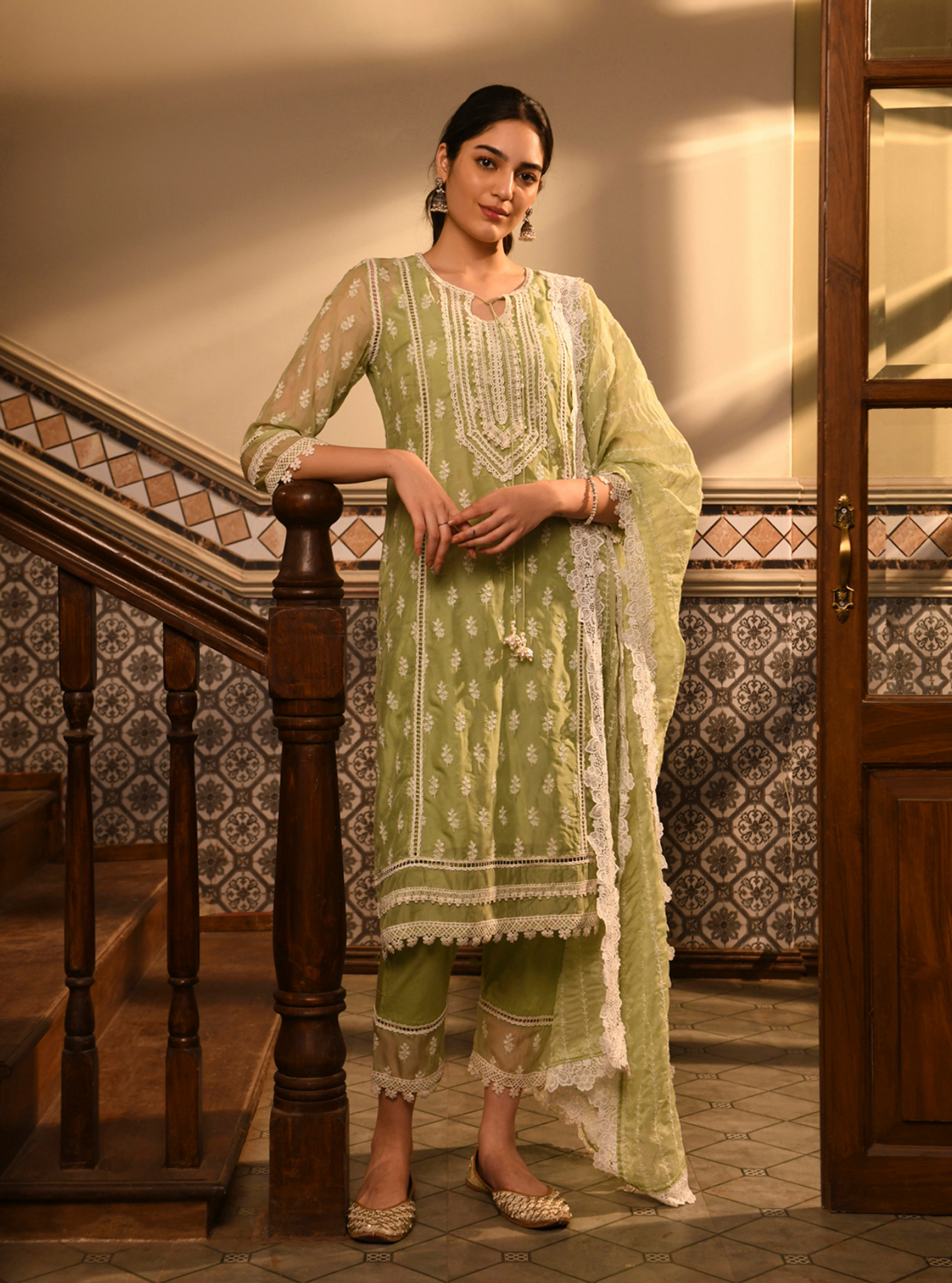 Sanaz Organza Green Kurta Set