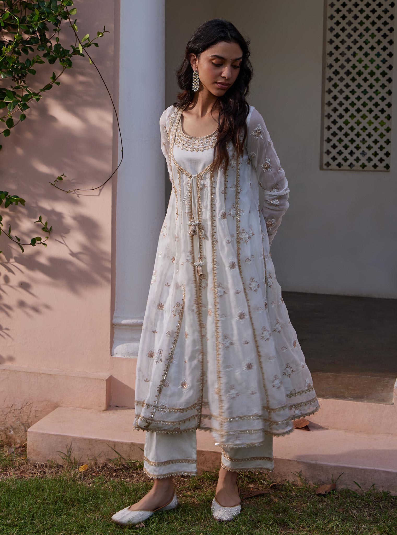 Agira Organza Off White Anarkali Kurta Set