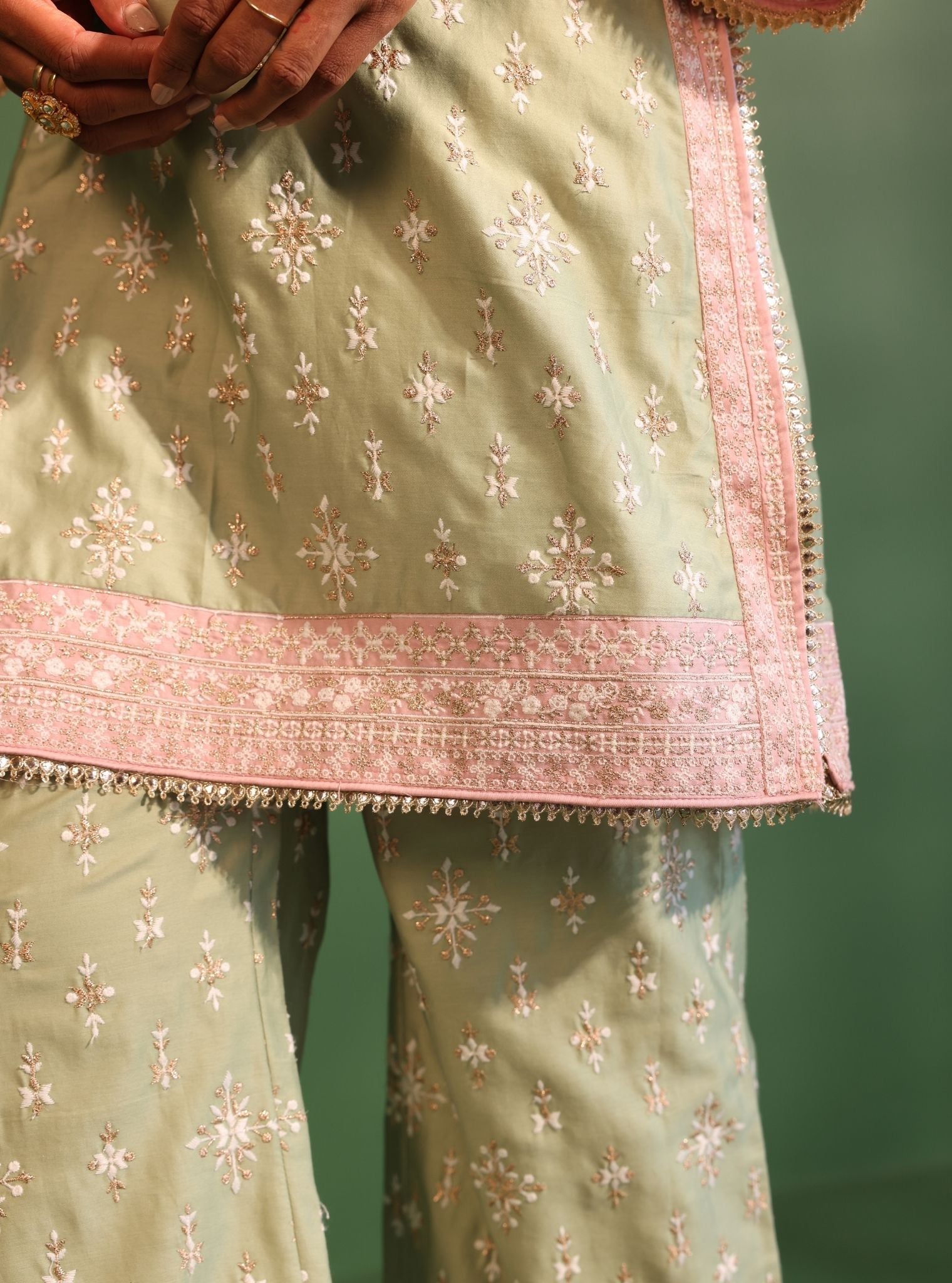 Nikhat Pima Satin Green Kurta Set