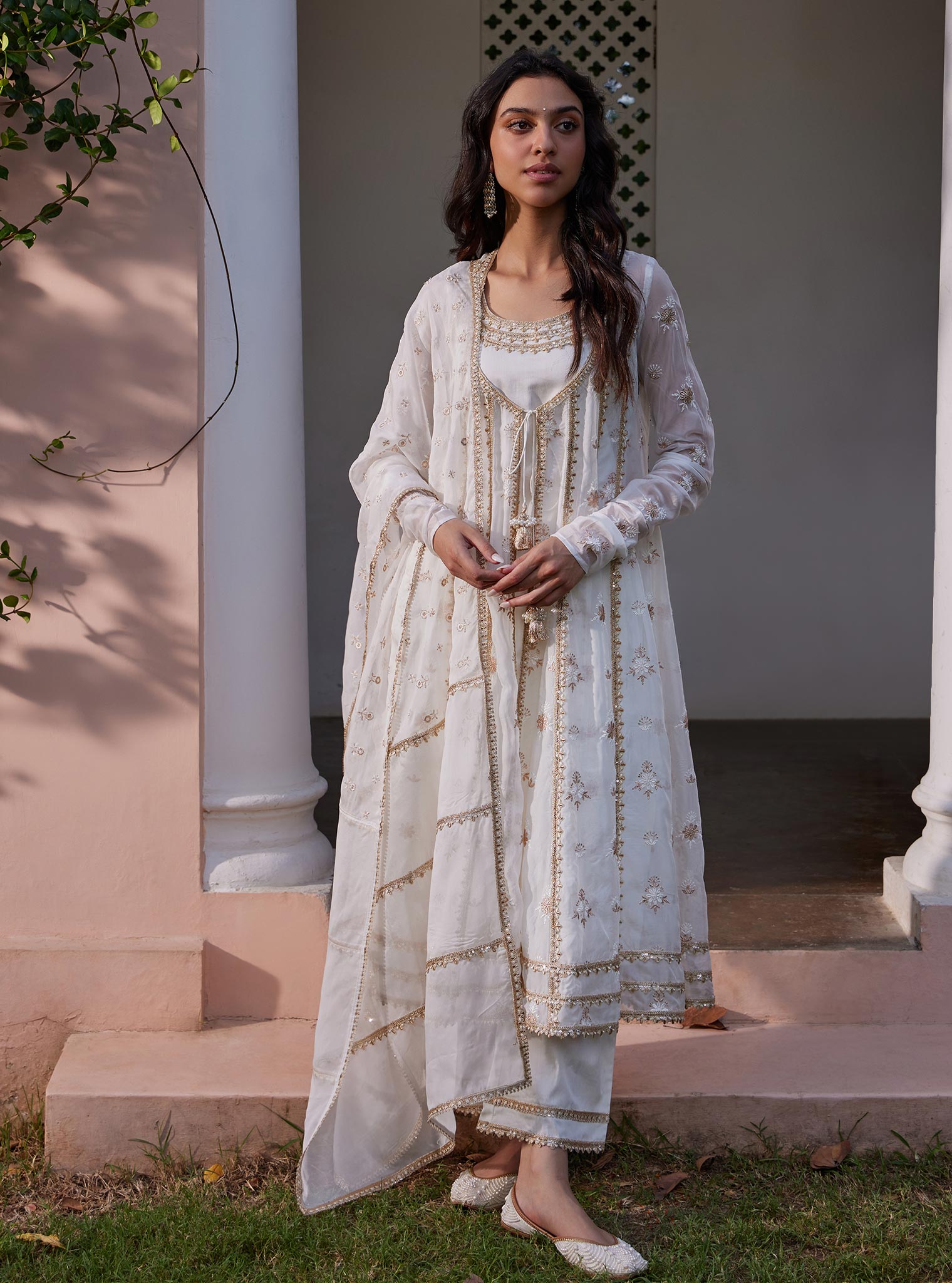 Agira Organza Off White Anarkali Kurta Set
