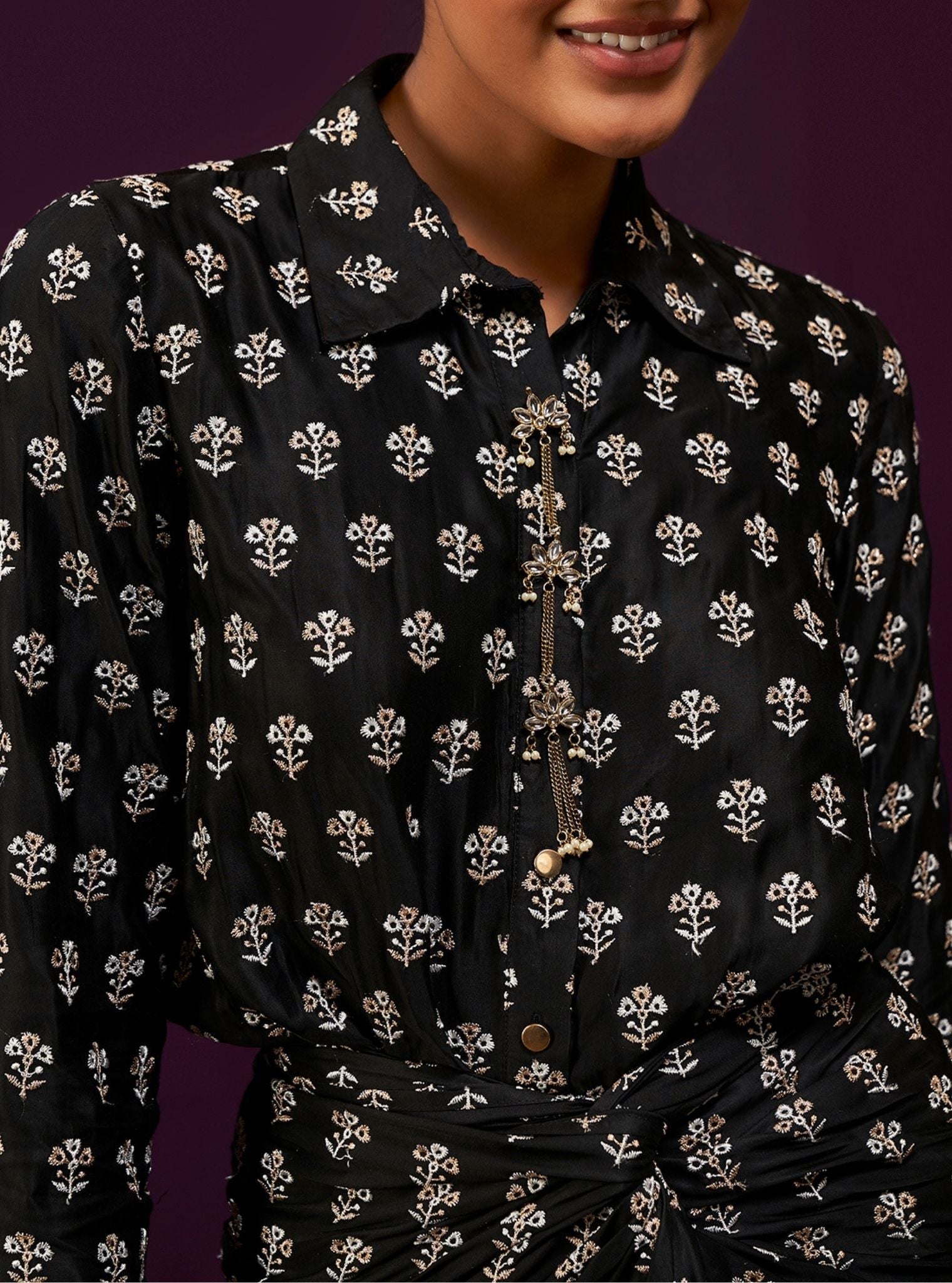 Florine Cupro Satin Black Co-ord Set