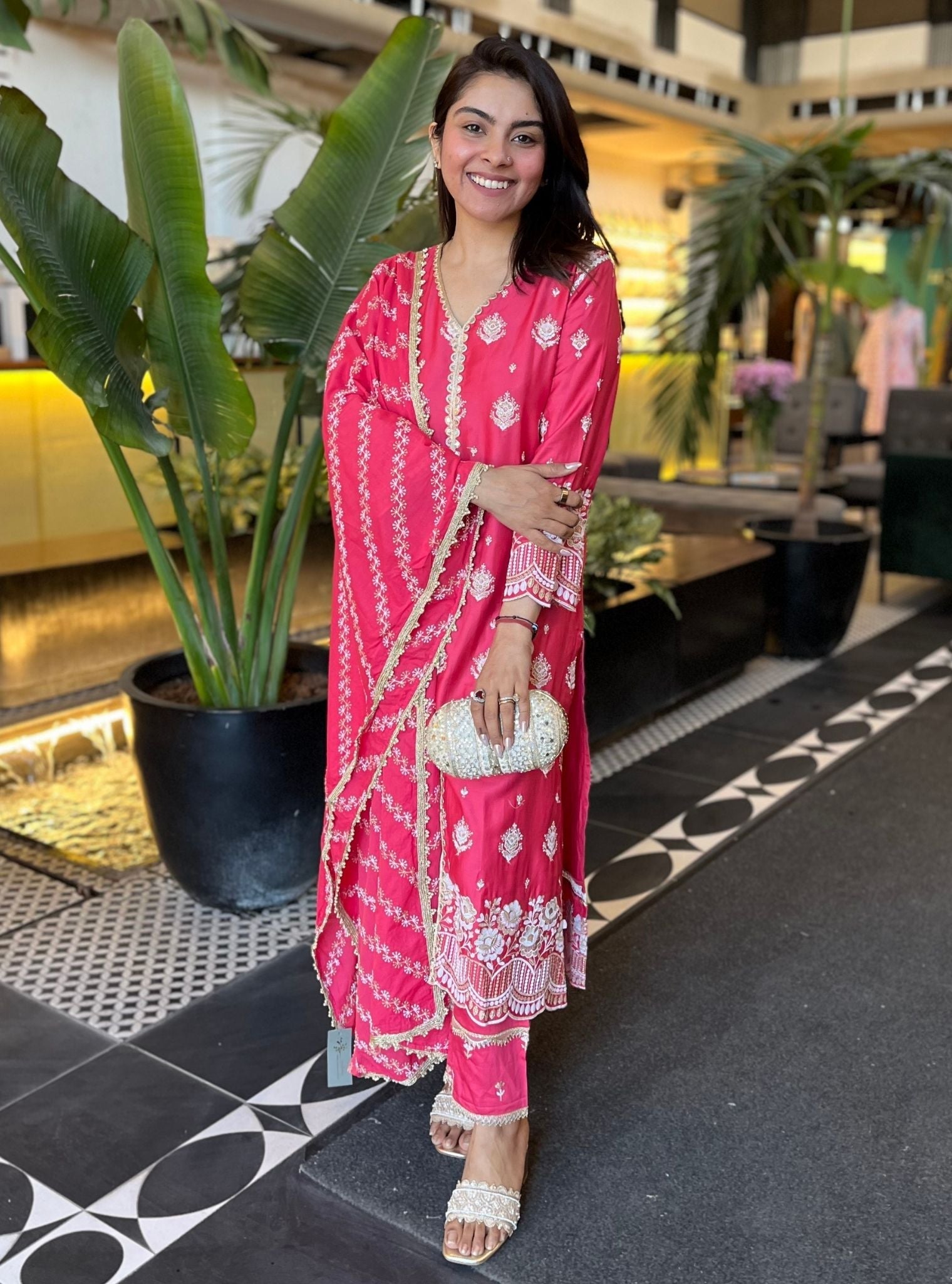 Periyar Pima Satin Fuchsia Kurta Set