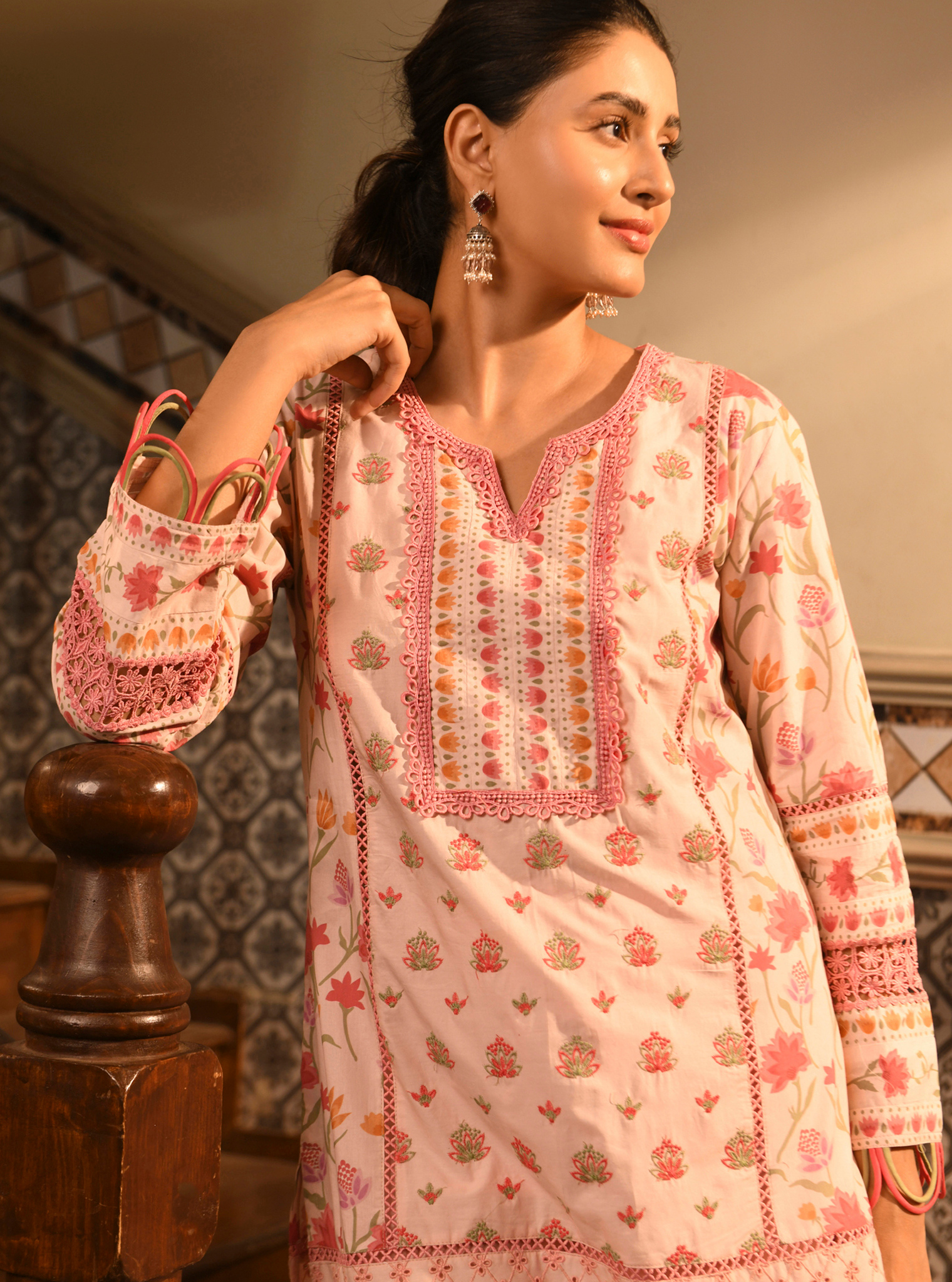 Sanny Supima Cotton Printed Pink Kurta Set