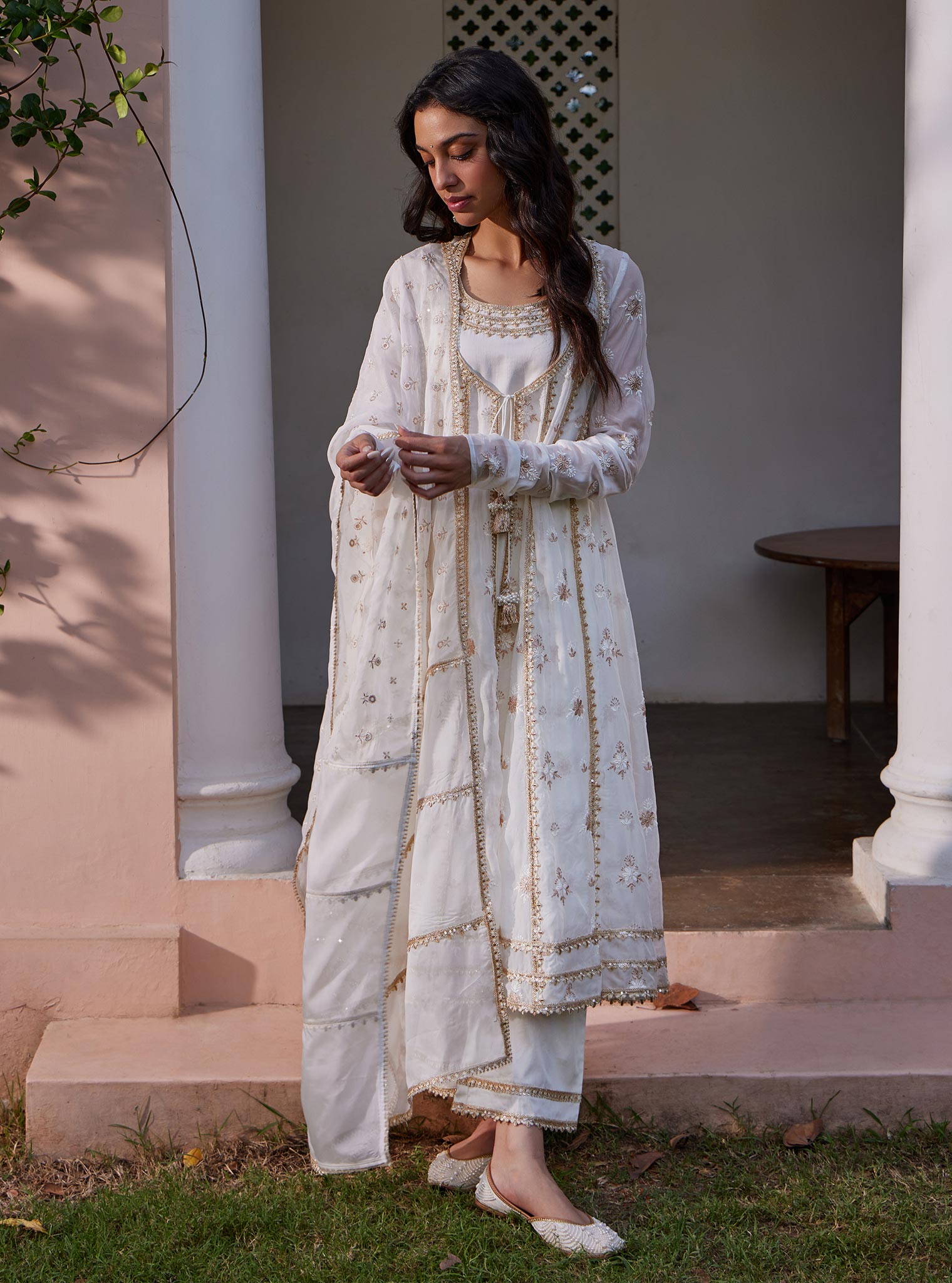 Agira Organza Off White Anarkali Kurta Set