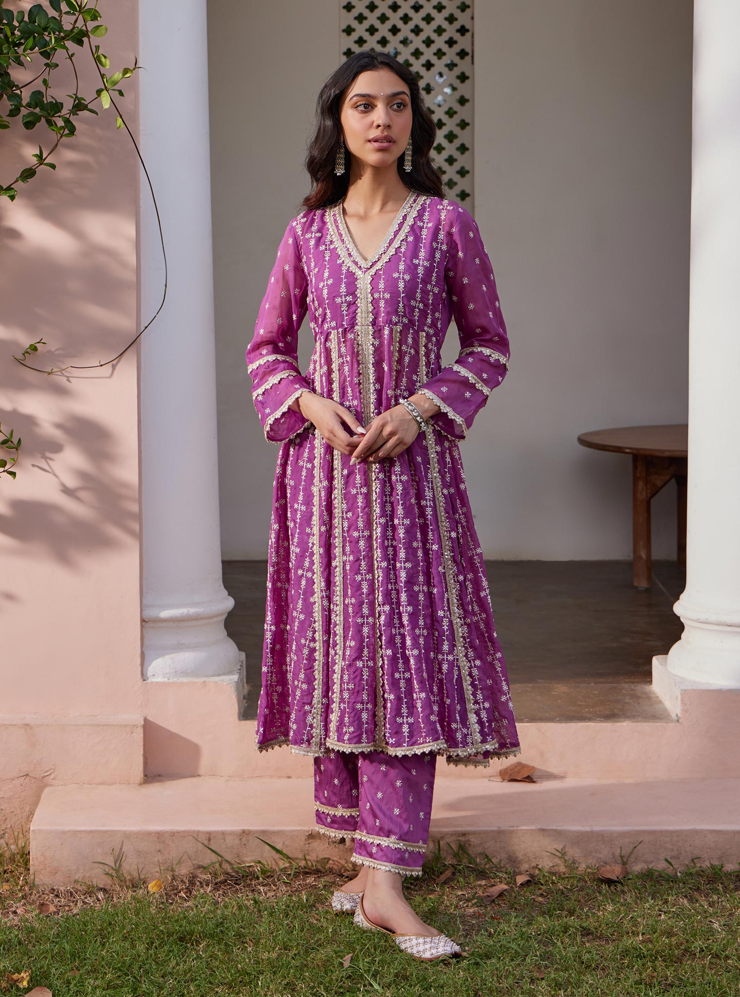 Simhi Organza Lilac Anarkali Kurta Set
