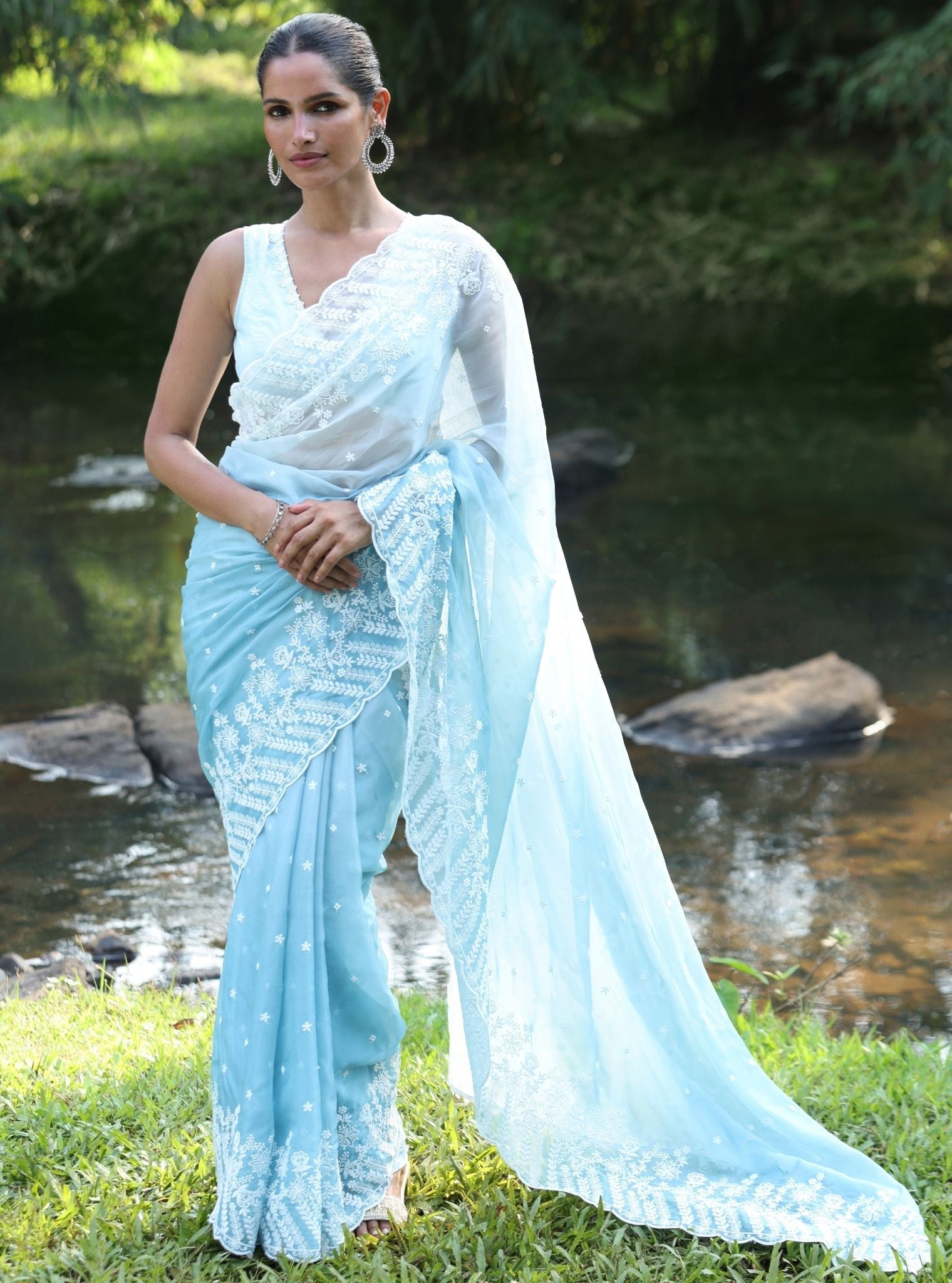 Roja Organza Ombre Blue Saree