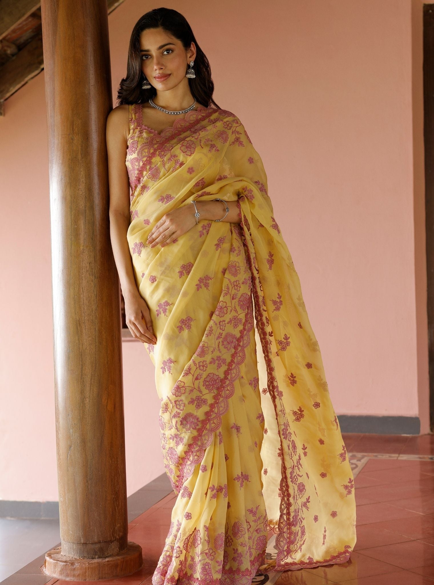 Chia Organza Yellow Saree