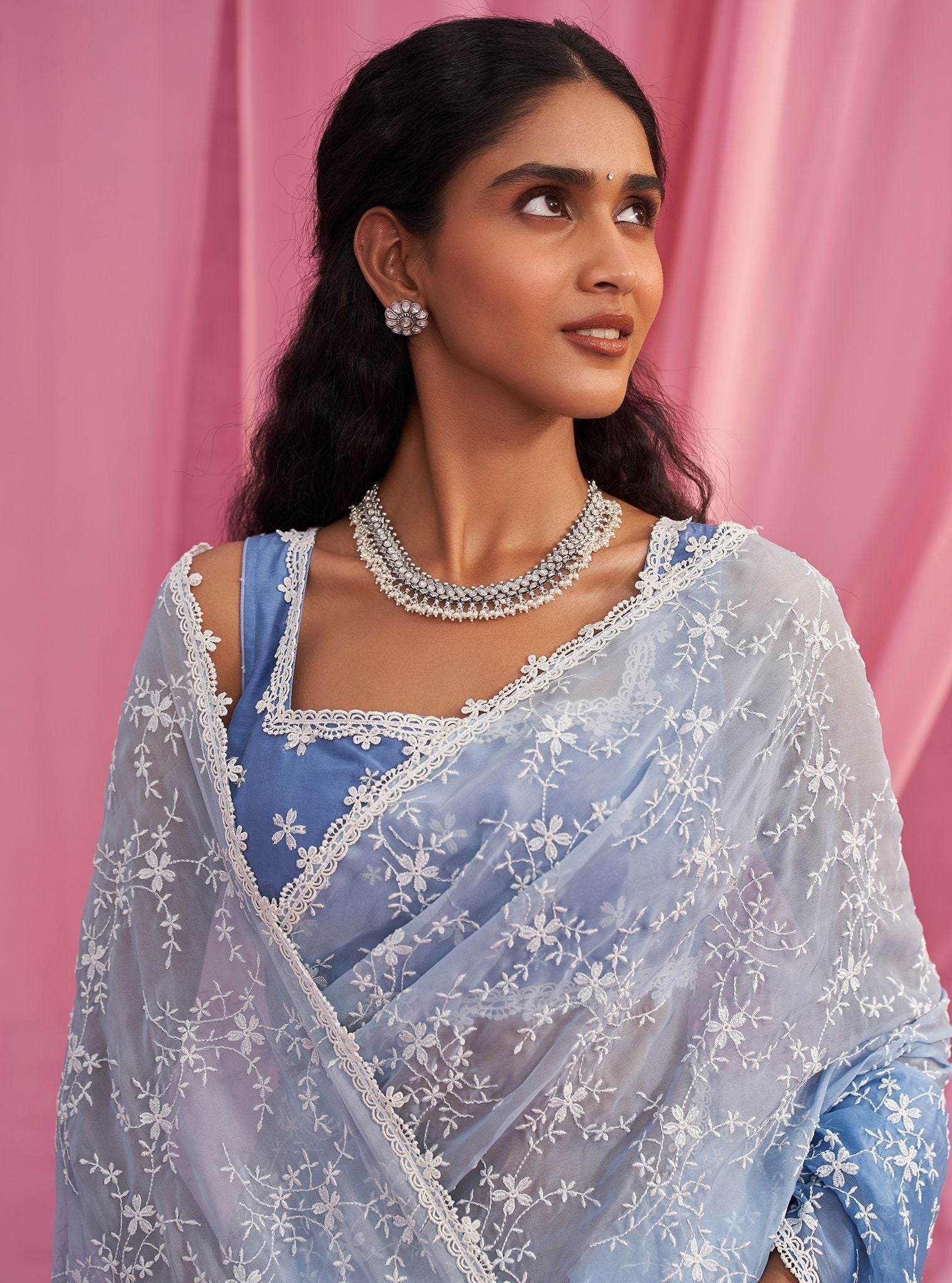 Quinn Ombre Organza Blue Saree