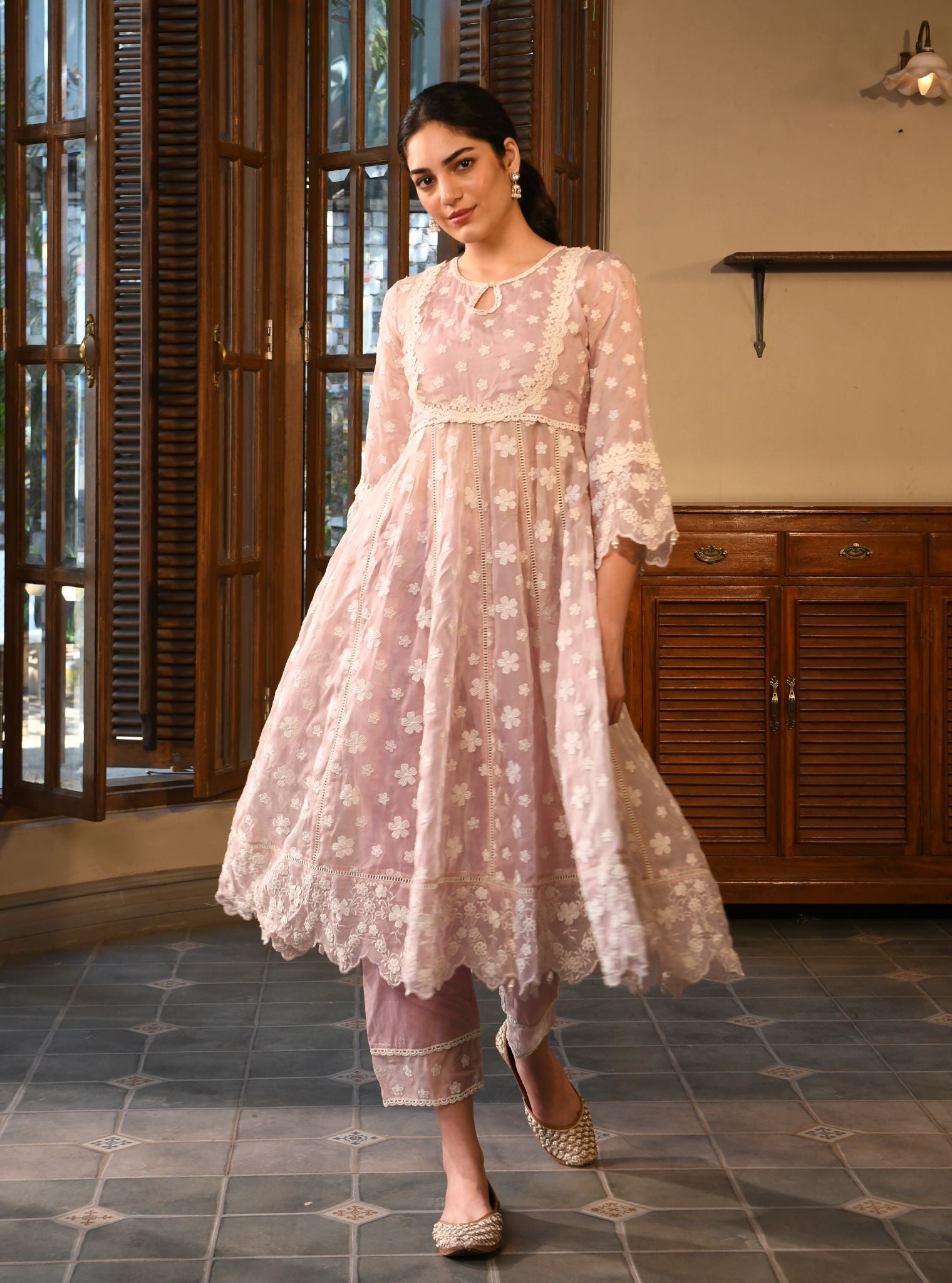 Souri Organza Dusty Pink Anarkali Kurta Set